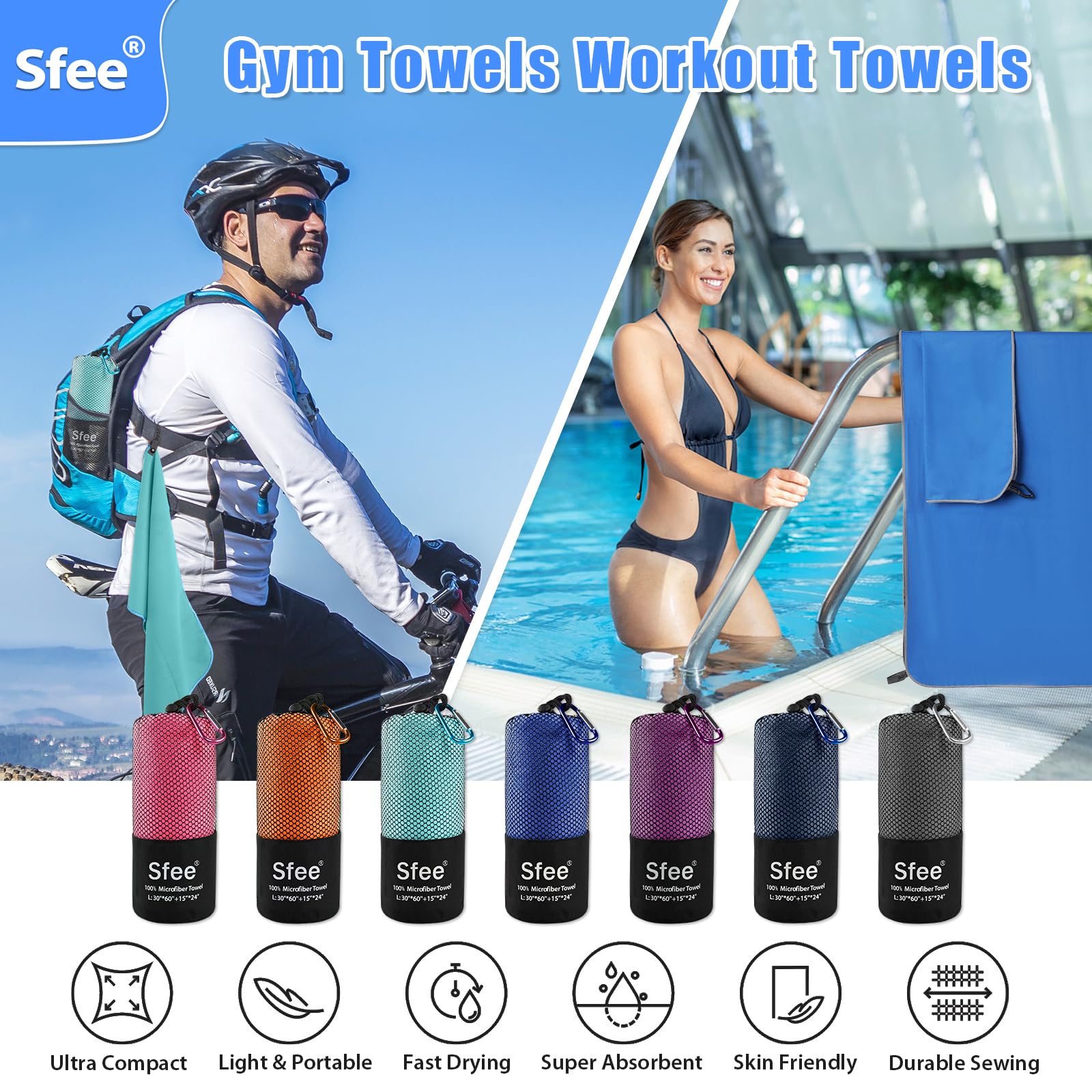2 Pack Quick Dry Microfiber Travel Towel - Super Absorbent Lightweight Camping & Sports Towel for Gym, Swimming, Beach, Yoga, Hiking | Perfect for Travel, Backpacking, Pool & Bath Use