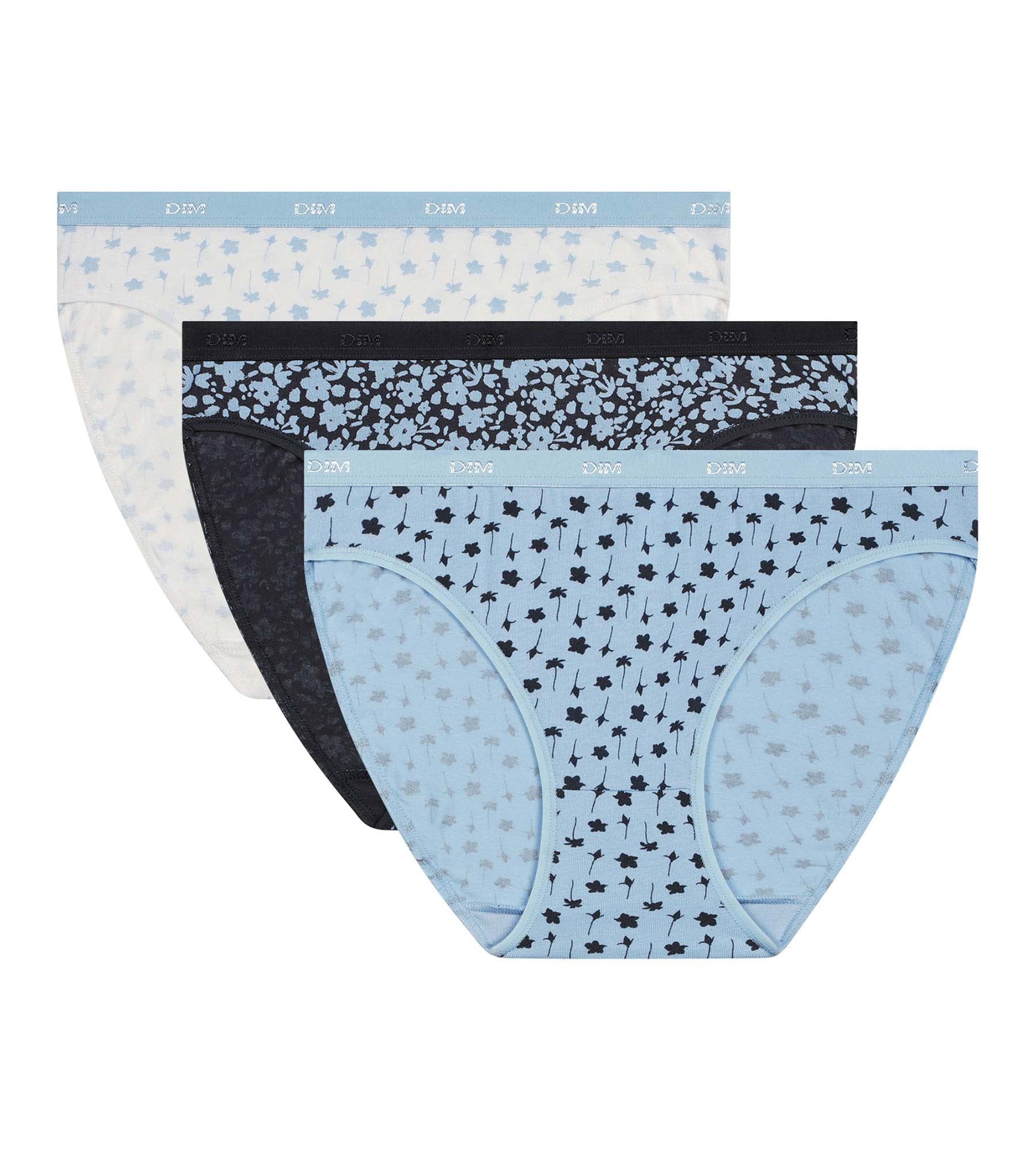 3 Pack Women's Cotton Stretch Underwear - Floral Print Blue Panties | Comfortable & Breathable for Daily Wear, Yoga & Sleep