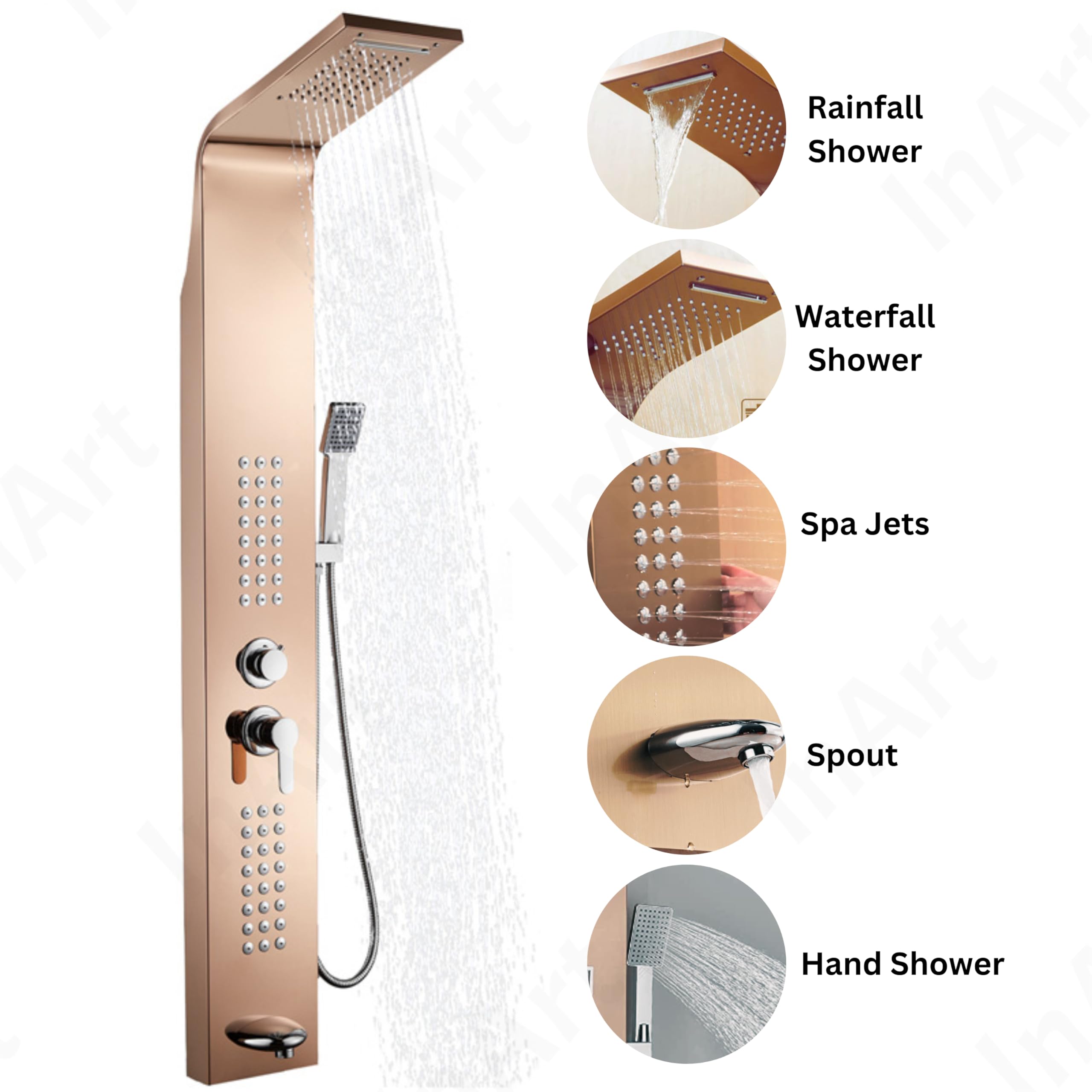 Premium Stainless Steel Shower Panel Tower System - Wall Mount Rainfall Shower Head with Massage Jets, Tub Spout & Handheld Shower in Rose Gold | Perfect for Luxury Bathroom Renovation & Spa Experience at Home