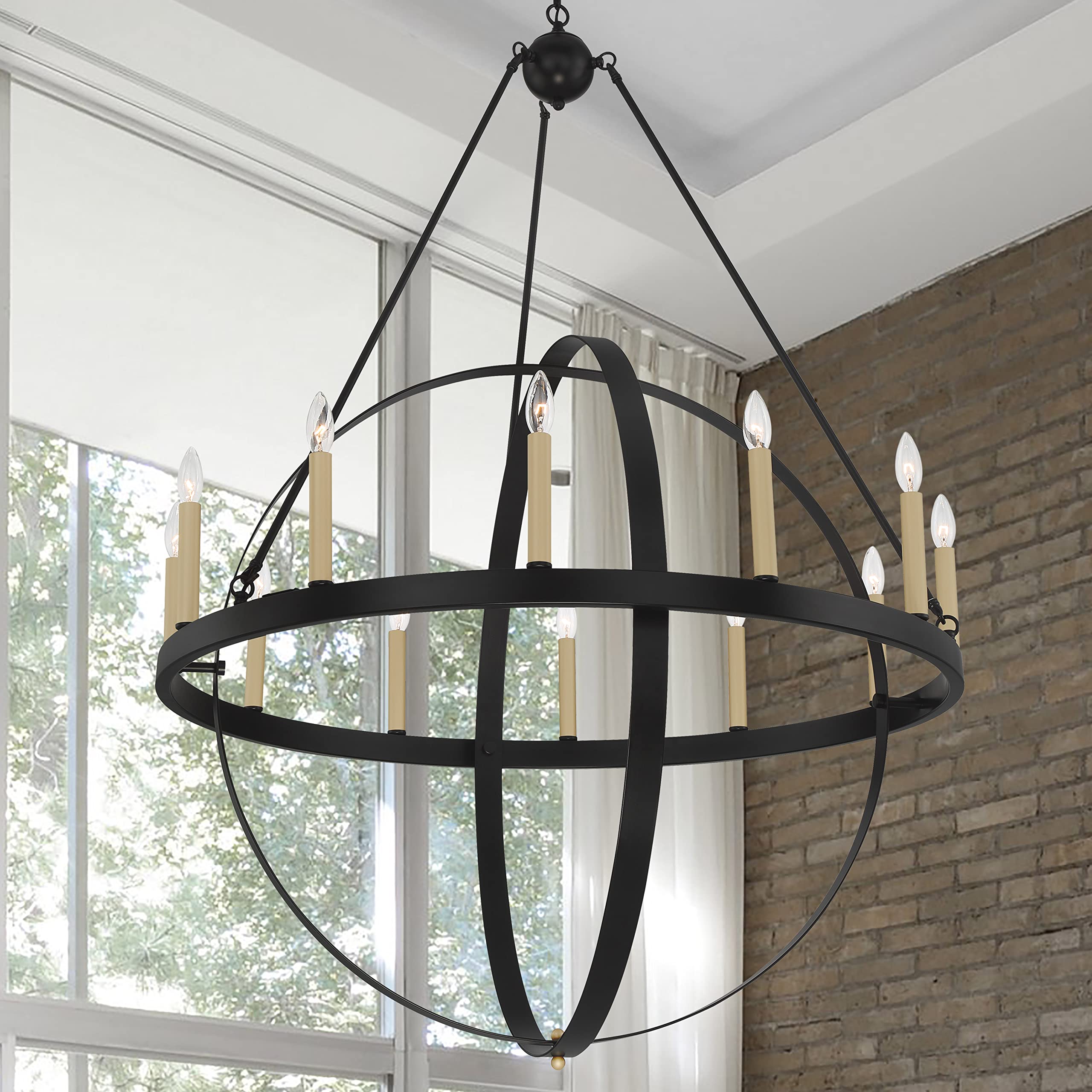 Vanity Art 12-Lights Geometric Wagon Wheel Chandelier - Farmhouse Candle Style Ceiling Light Fixture for Living Room, Kitchen, Dining Room - Black & Bronze - Perfect for Rustic Home Decor & Country Style Interiors (Model 10552CR-BK-BD)