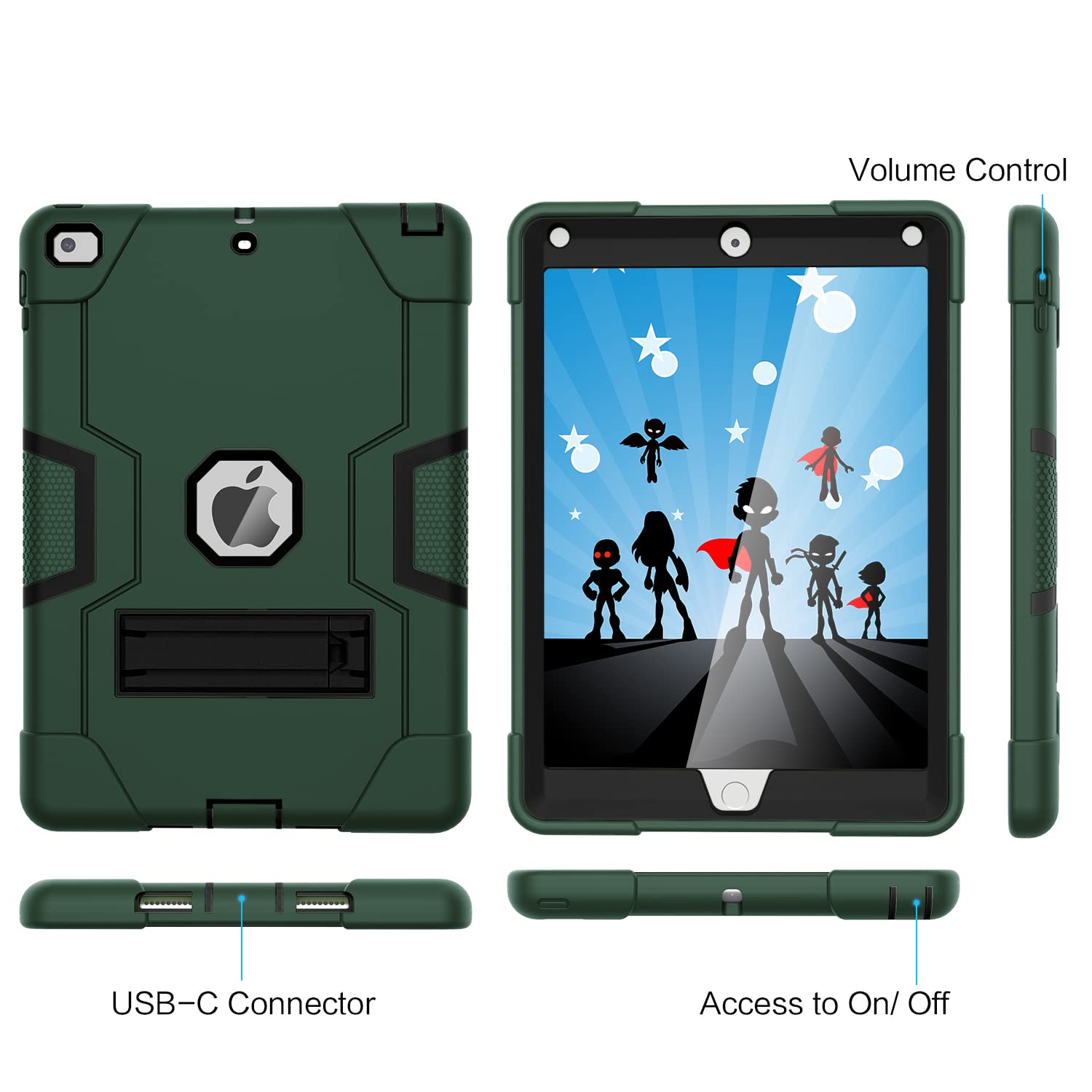 OKP Shockproof Rugged Case for iPad 6th/5th Gen & iPad Air 2 (9.7 inch) - Hybrid Protective Cover with Built-in Kickstand for iPad 2017/2018 Models (Alpine Green & Black) | Perfect for Work, Travel & Outdoor Use