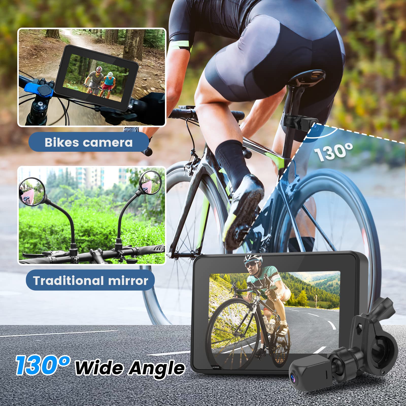 Blueear 1080P HD Bicycle Rear View Camera with 4.3