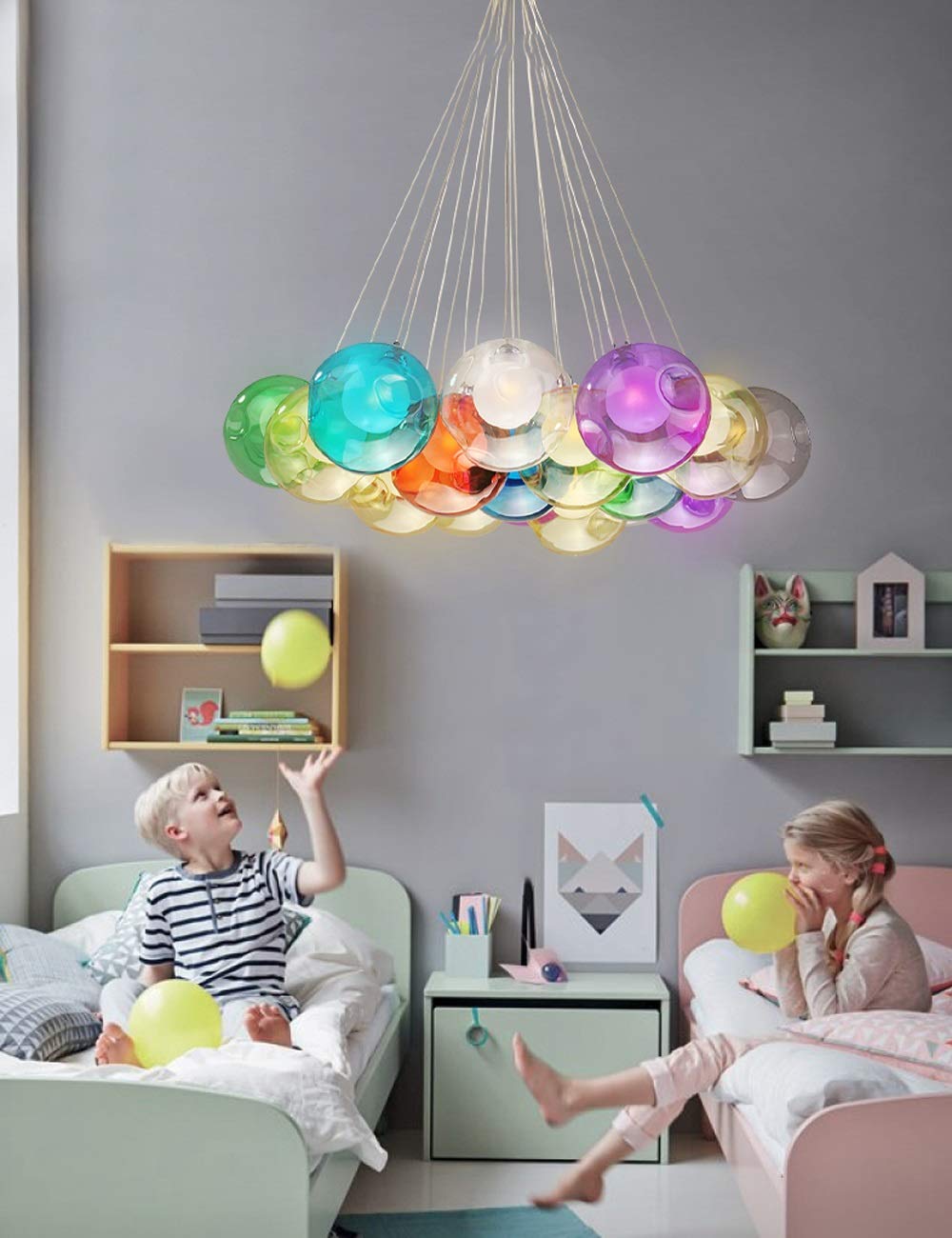 19 Bubbles Modern Glass Ball Chandelier - Multi-Colored LED Pendant Light for Stairs, Bedroom, Kids Room, Restaurant, Living Room & Clothing Store - Elegant Lighting for Home & Commercial Spaces