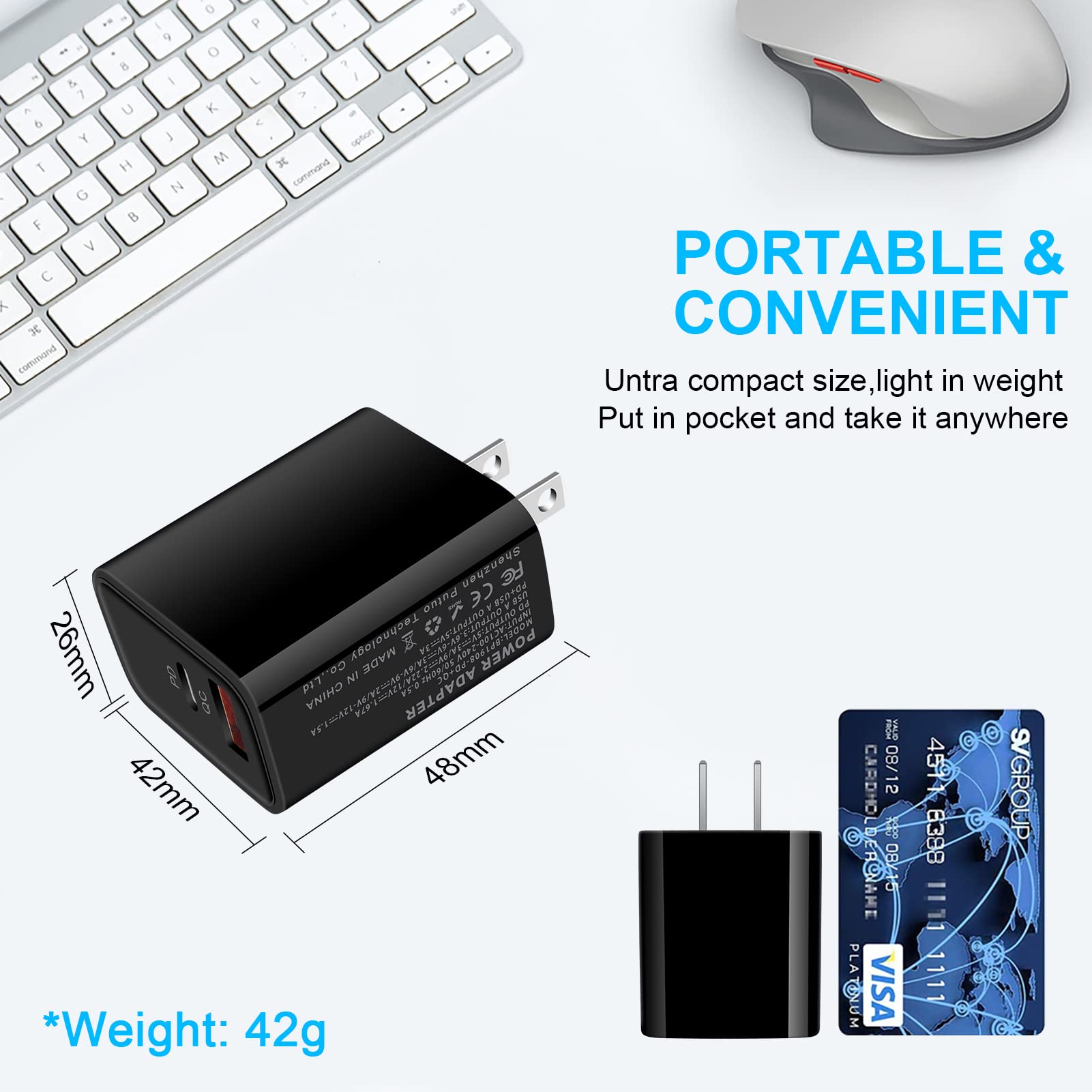 20W Dual Port USB C Fast Charger Block - PD Wall Charger for iPhone 15/14/13/12/11 & Samsung Galaxy S23/S22/S21/S20 - Compact Power Adapter for Travel, Home & Office Use