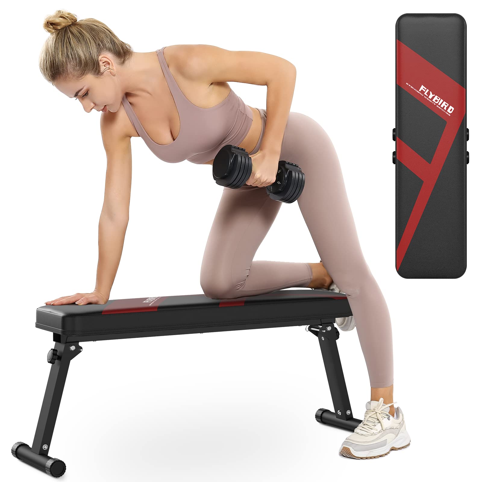 FLYBIRD Foldable Flat Weight Bench for Home Gym - 600/1000 LBS Capacity Strength Training Bench for Bench Press & Workouts - Easy Assembly Space-Saving Design - Perfect for Home Fitness, Garage Gym & Small Spaces