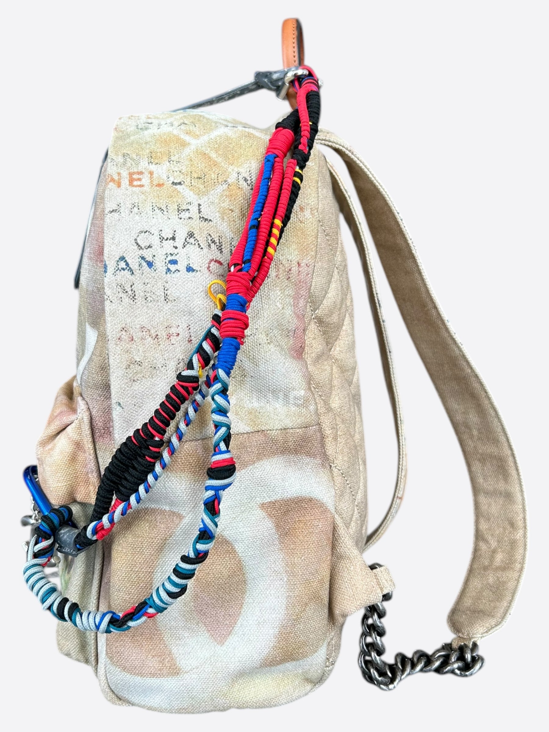 Chanel Beige & White Graffiti Backpack - Luxury Designer Backpack for Women, Trendy Street Style Fashion Accessory - Perfect for Travel, Shopping & Daily Use