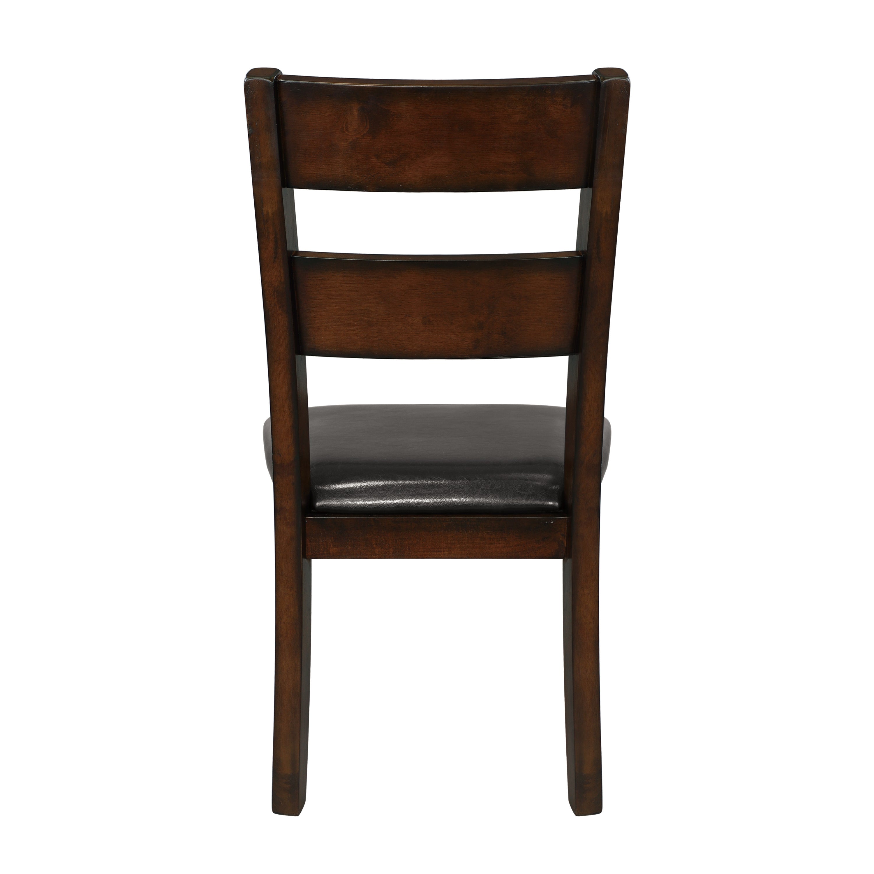 Set of 2 Cherry Finish Transitional Dining Chairs - Mango Wood Veneer with Faux Leather Upholstery | Classic Style Side Chairs for Dining Room, Kitchen, or Home Office