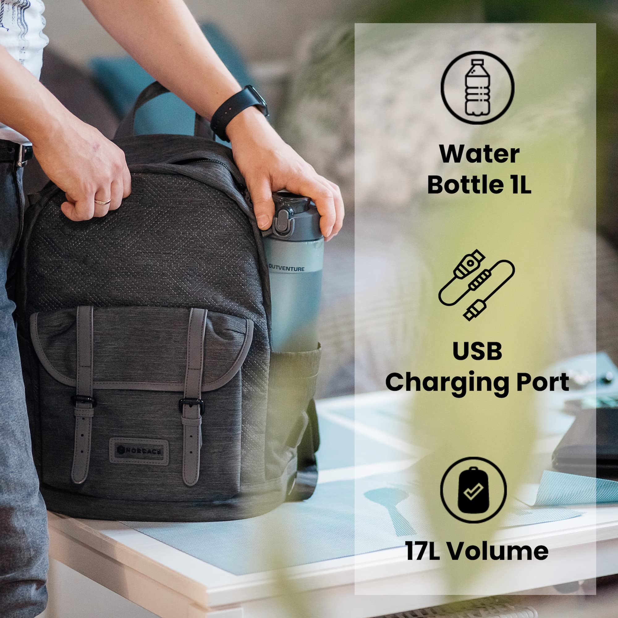 Nordace Comino Classic Backpack with USB Charging Port - Water Resistant 15.6 Inch Laptop Backpack for Men & Women - Perfect for Work, Travel, School & Everyday Use (Charcoal Grey)