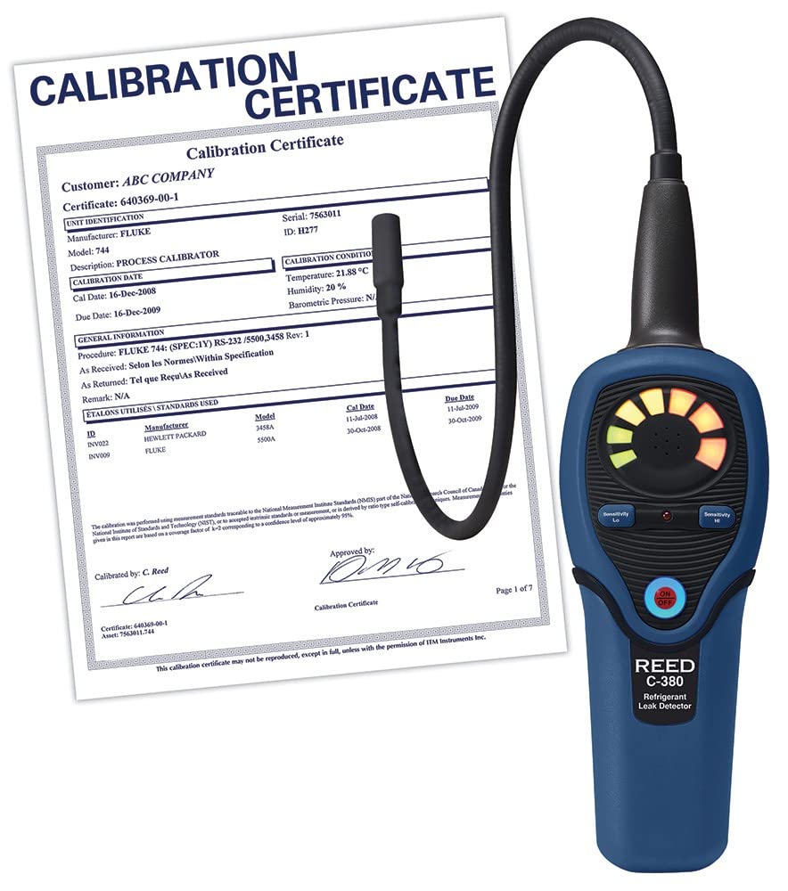 REED Instruments C-380-NIST Digital Refrigerant Leak Detector - HVAC R22 R410A R134a Gas Sniffer for AC & Car A/C Systems - Professional HVAC Tool for Technicians