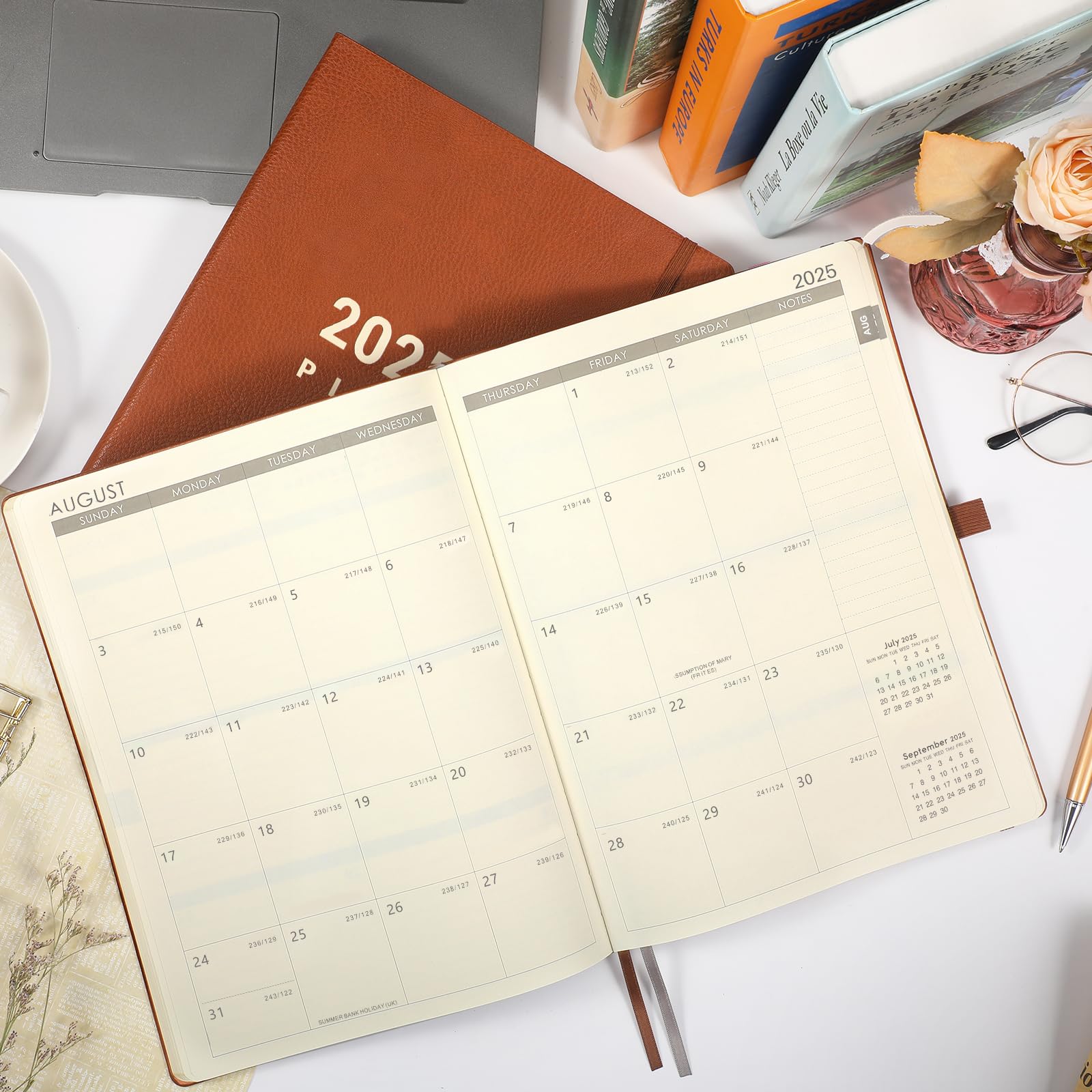 2025-2026 Academic Planner - A4 Weekly Diary from August 2025 to July 2026 with Brown Leather Cover, Elastic Closure & Back Pocket | Perfect for Students, Teachers & Professionals | School, Office & Personal Organization