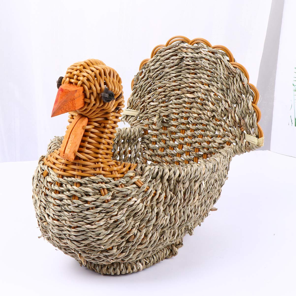 Chicken Shaped Willow Woven Fruit Basket - 20x14 Inch Rattan Bread Serving Tray for Eggs, Snacks & Food Storage | Durable Wicker Desktop Organizer for Kitchen, Dining Table & Home Decor