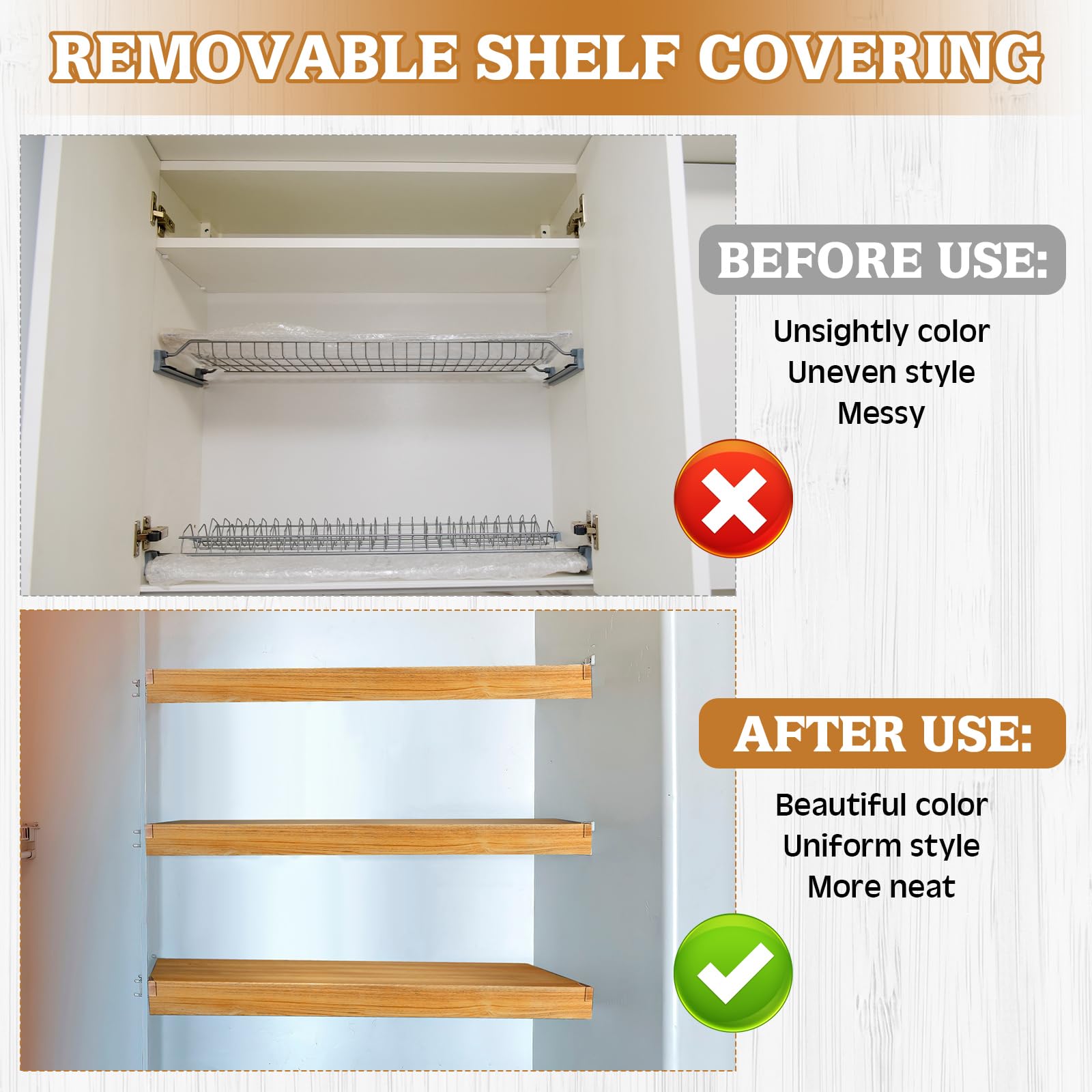 Hoolerry 5-Pack 33 x 16 Inch PVC Wire Shelf Covers - Wood Grain Finish, Lightweight Decorative Shelf Liners for Closet, Pantry, Bathroom & Kitchen Organization (Not Wood, Limited Weight Capacity) - Perfect for Home Storage and Cabinet Makeover Projects