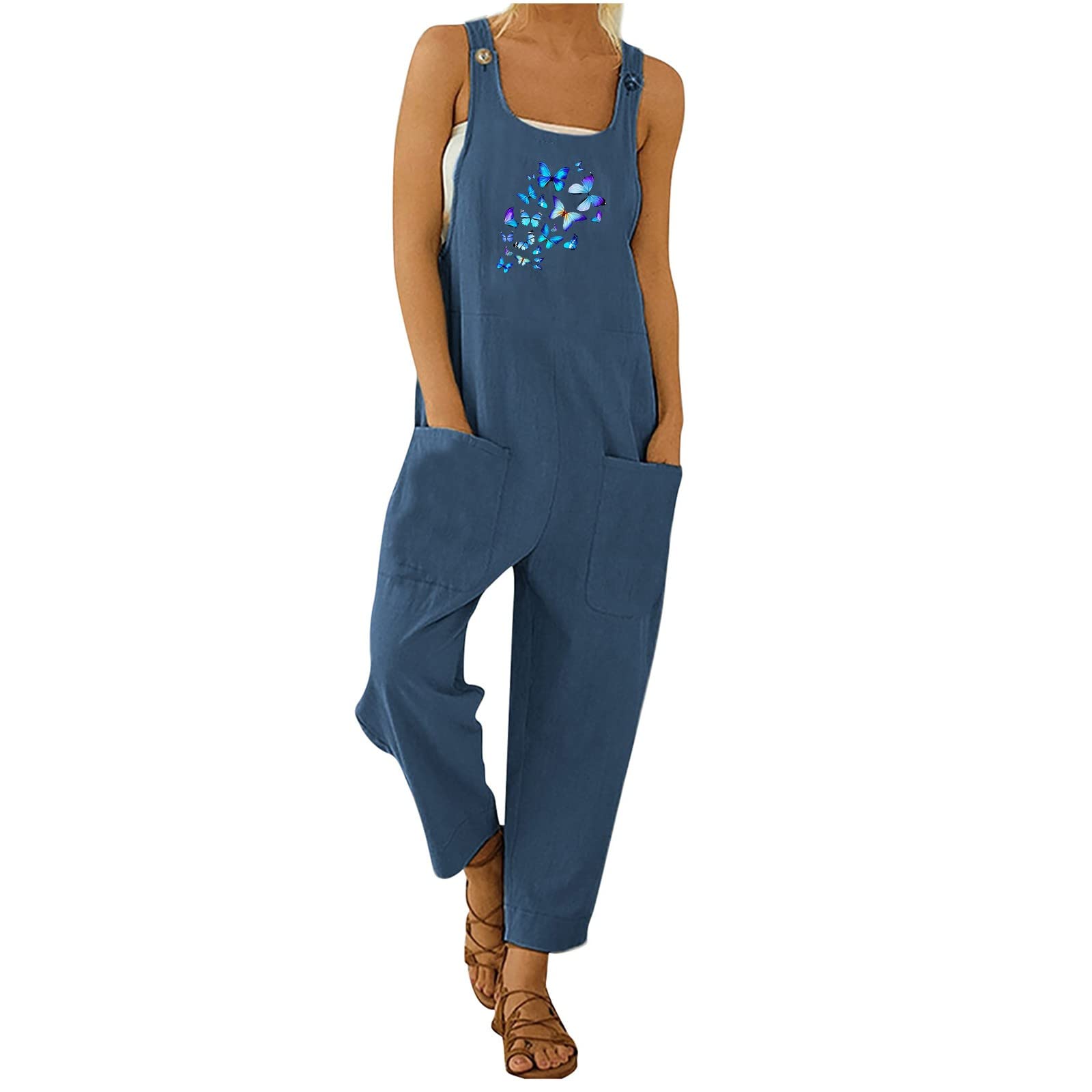 Women's Casual Loose Fit Long Bib Overalls - Wide Leg Denim Jumpsuit with Side Pockets | Summer Petite Romper for Outdoor Activities, Travel & Street Style Fashion