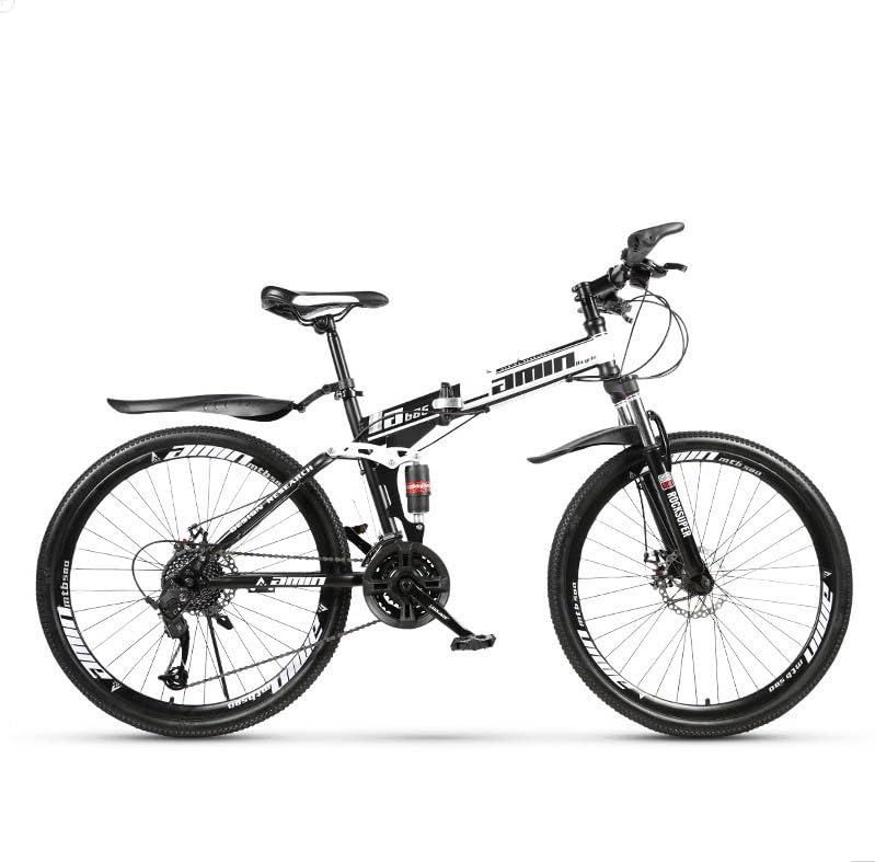 26 Inch Folding Mountain Bike - 27 Speed Hydraulic Shock Absorber, High Carbon Steel Frame, Adjustable Seat for Adults & Teens - Perfect for Commuting, City Riding & Outdoor Adventures (Black/White)