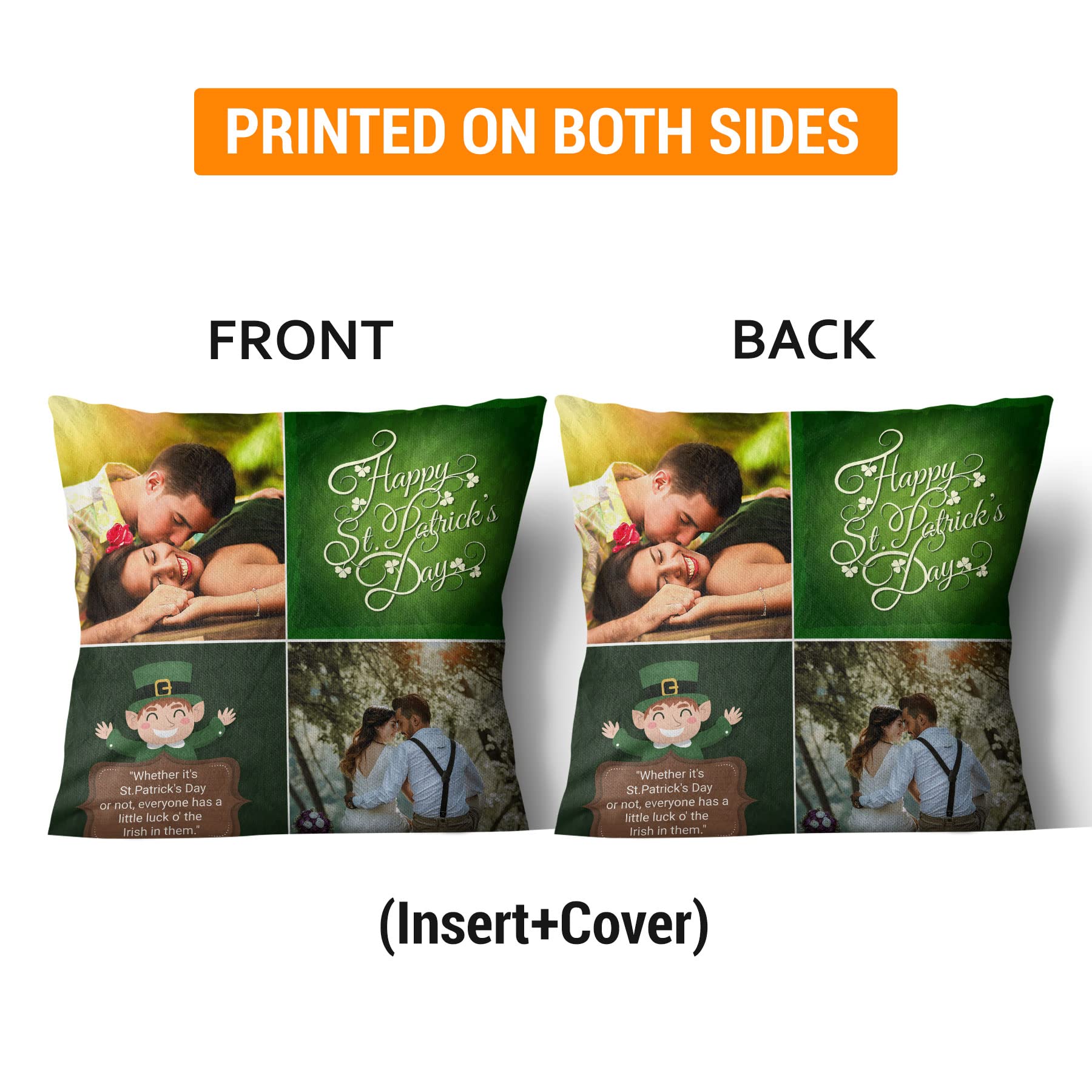 Customized St. Patrick's Day Shamrock Throw Pillow Cover - 14x14 Inch Green Clover Decorative Cushion Case - Perfect for Home Decor, Sofa, Bed & Irish Holiday Celebrations