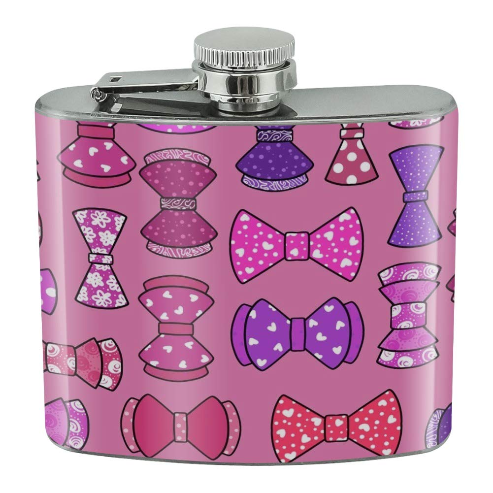 Elegant Pink & Purple Bow Design Stainless Steel 5oz Hip Flask for Women - Perfect for Parties, Hiking, Camping & Gift Giving - Great for Weddings, Bachelorette Parties & Outdoor Adventures