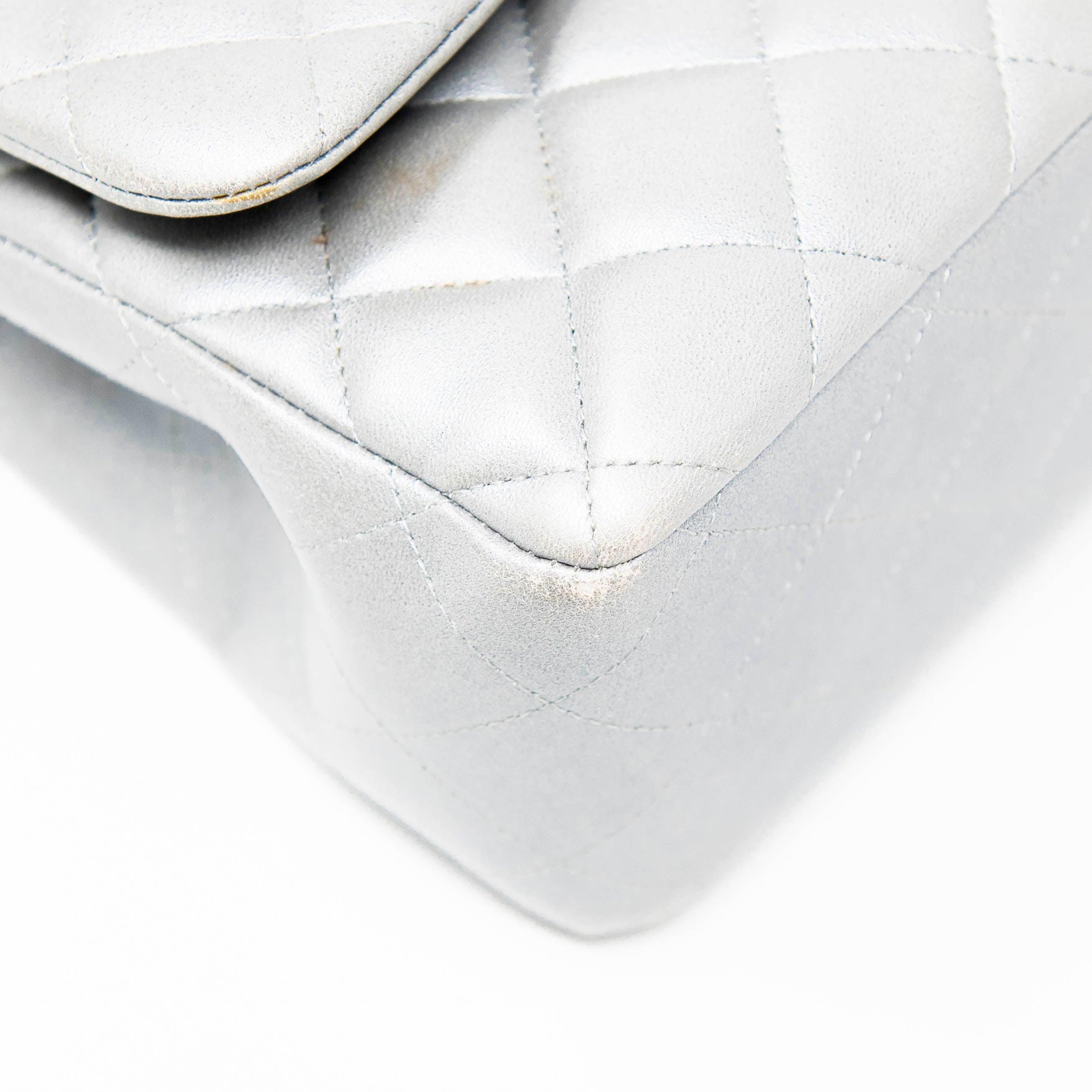 Chanel Silver Jumbo Classic Flap Bag - Luxury Designer Handbag for Women | Perfect for Evening Parties, Work & Special Occasions