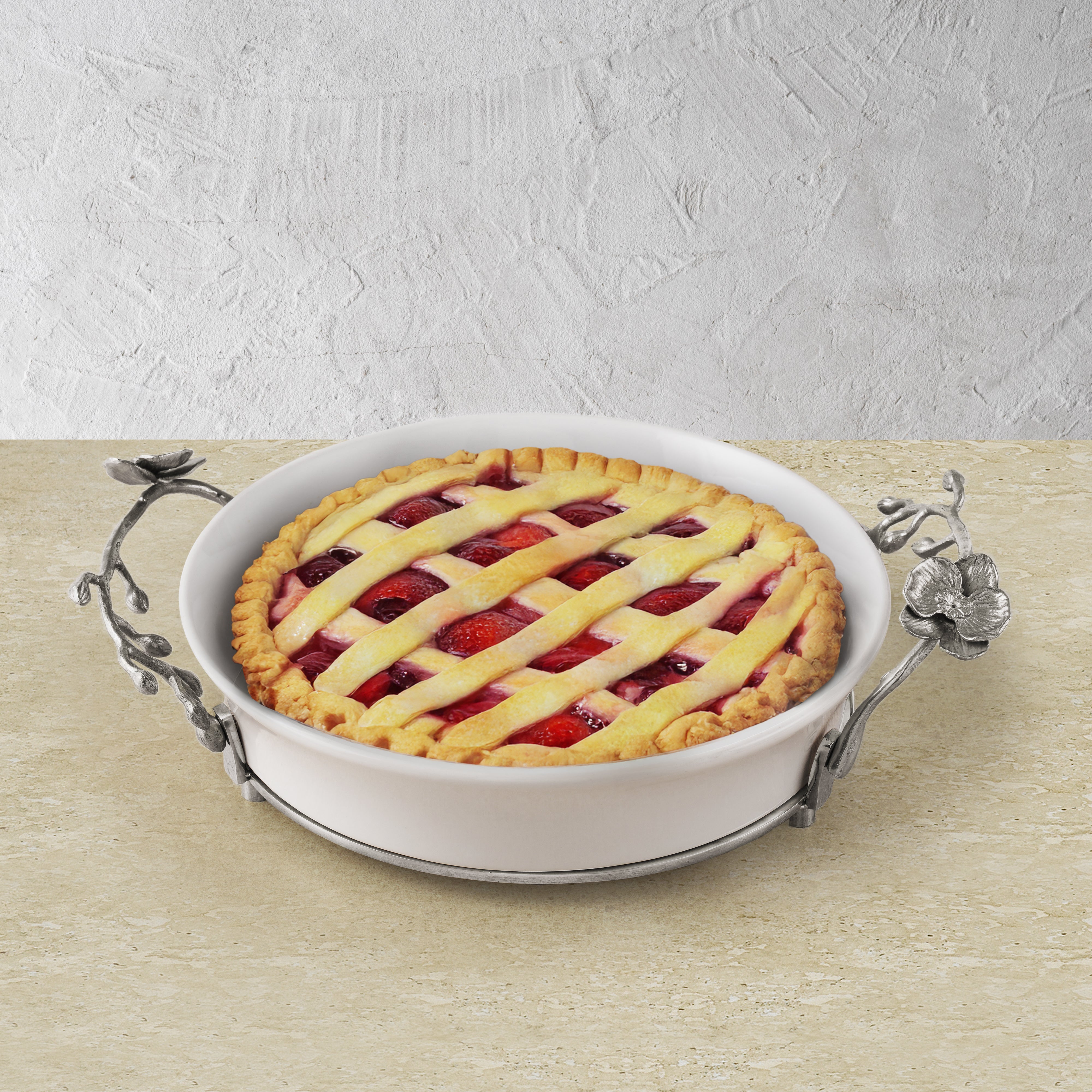 White Orchid Pie Dish - 9 Inch Ceramic Baking Pan for Pies, Quiches & Tarts | Perfect for Thanksgiving, Christmas & Family Gatherings