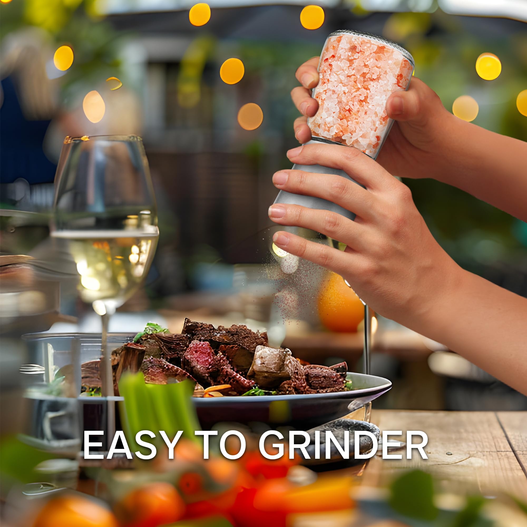 Premium Stainless Steel Salt and Pepper Grinder Set - Adjustable Coarseness, Refillable Glass Mill with Holder - Elegant Kitchen Essential for Cooking, Dining & Gifting (2-Pack)