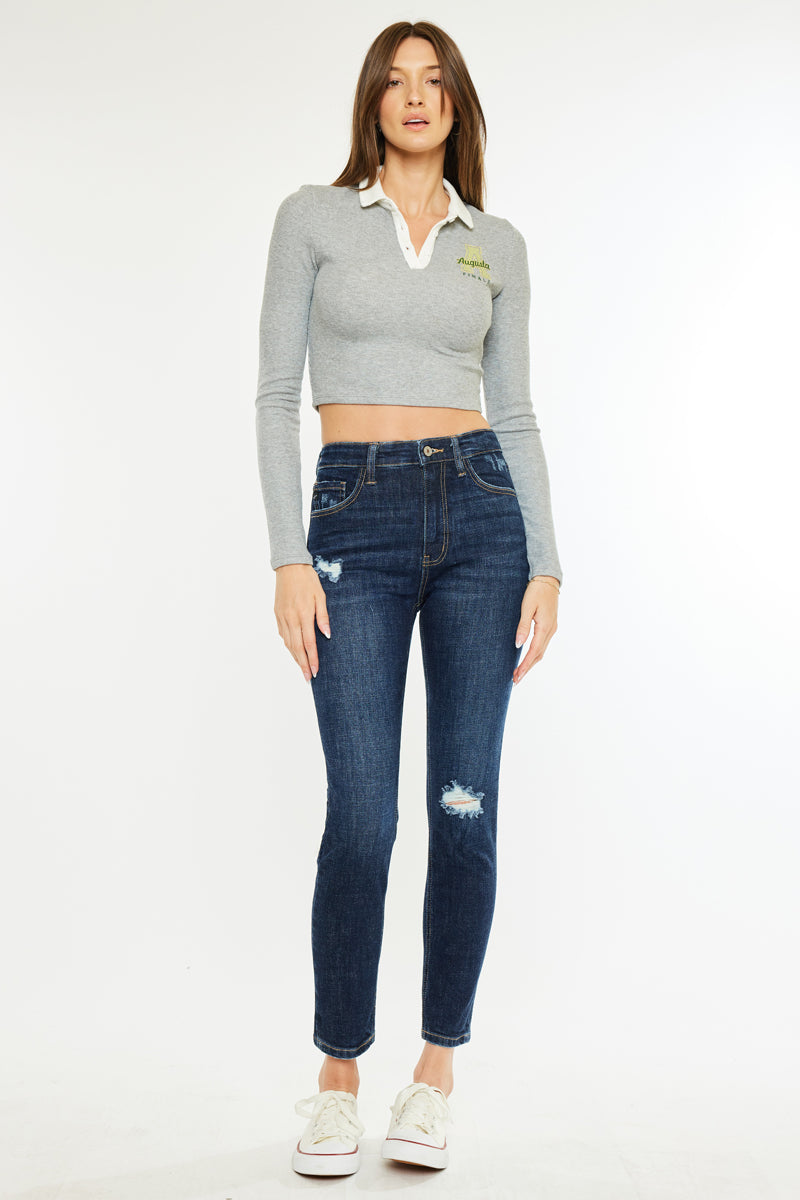 Alicia High Rise Cigarette Leg Jeans for Women - Slim Fit Stretch Denim Pants for Casual & Office Wear