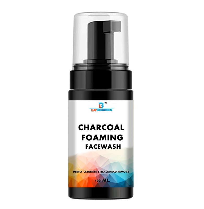 LA'BEARDEX Purifying Charcoal Foaming Face Wash - Deep Cleansing for All Skin Types | Removes Dead Skin Cells & Unclogs Pores | Anti-Aging Formula to Minimize Fine Lines | 100ml | Perfect for Daily Skincare Routine & Acne-Prone Skin