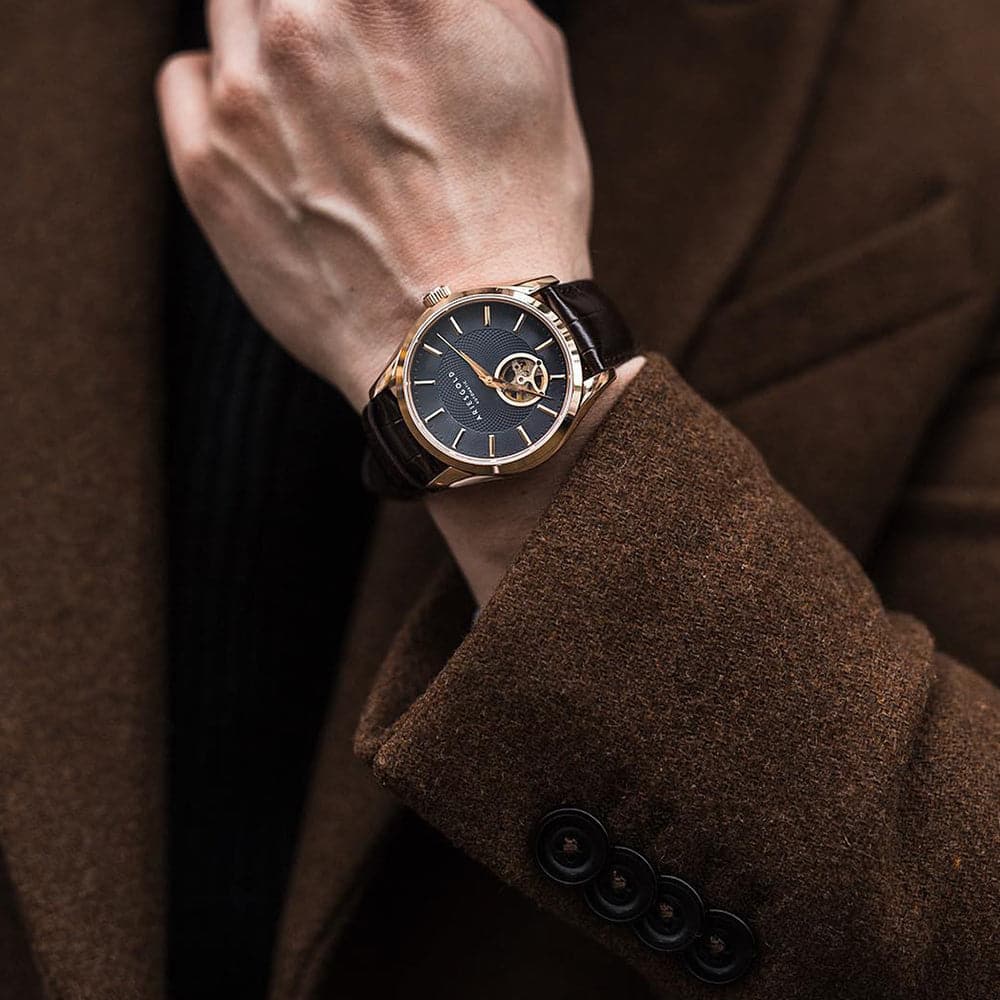 ARIES GOLD INSPIRA G 9022 RG BU Men's Luxury Watch - Elegant Rose Gold Stainless Steel Timepiece for Business, Formal & Special Occasions