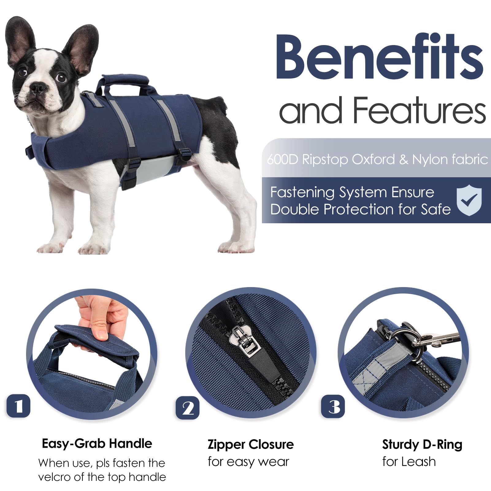**AOFITEE Dog Life Jacket - High Flotation Adjustable Pet Vest for Swimming & Water Safety, Reflective Dog Life Vest with Zipper & Rescue Handle for Small, Medium, Large Dogs - Perfect for Boating, Beach & Pool Adventures**