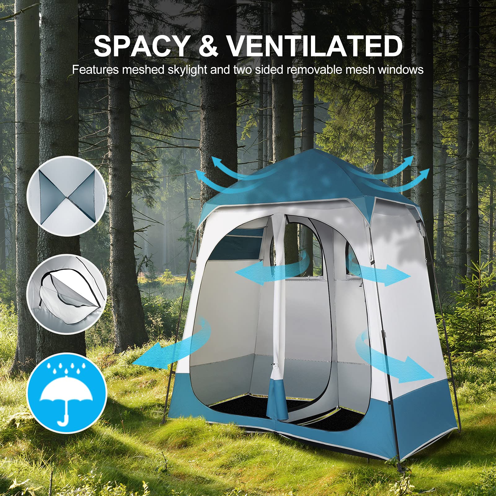 VINGLI 2 Room Pop Up Shower Tent - 7.5 FT Portable Privacy Changing Shelter with Carrying Bag for Camping, Beach, Outdoor Toilet & Indoor Use | Instant Setup, Durable & Water-Resistant | Perfect for Camping Trips, Beach Changing & Emergency Shelters