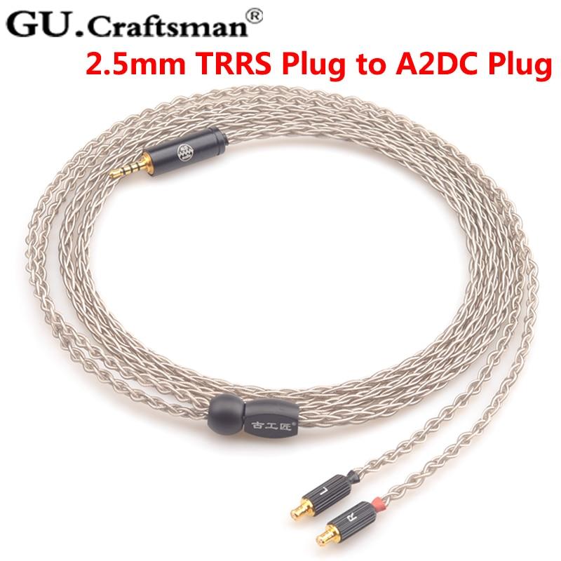 Premium GUCraftsman 6N Silver Upgrade Audio Cables for Audio-Technica ATH CKR90is/CKR100is/CKR1100is/LS400/LS300/LS200/E40 - Enhanced Sound Quality for Audiophiles & Professional Studio Use