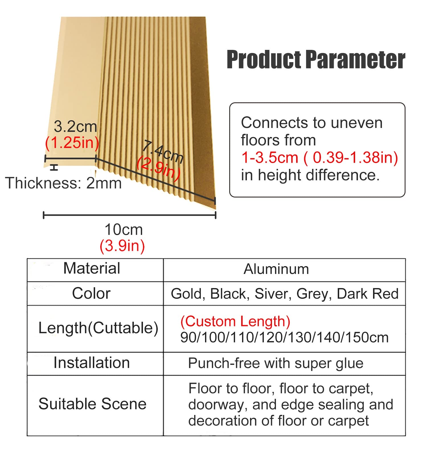 Metal Floor Transition Strip for Wood to Tile & Vinyl - Non-Slip Threshold Reducer for Carpets & Wheelchair Ramps (Silver, 59in/150cm) - Perfect for Home, Office & Commercial Spaces