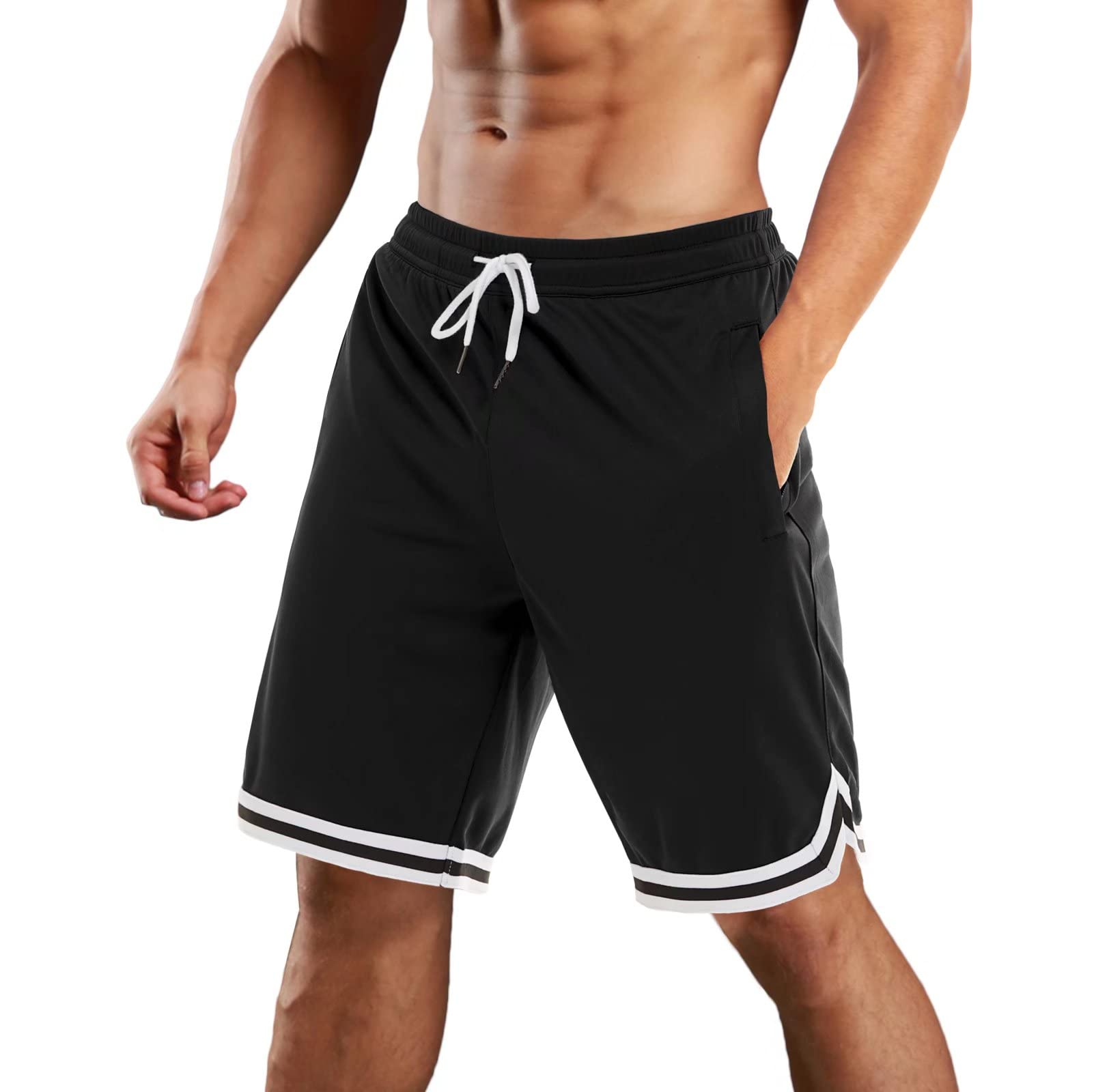 **MAGCOMSEN Men's Quick Dry Running Shorts - Breathable Mesh Basketball Athletic Shorts with 2 Zipper Pockets - Perfect for Gym, Workout & Casual Wear**