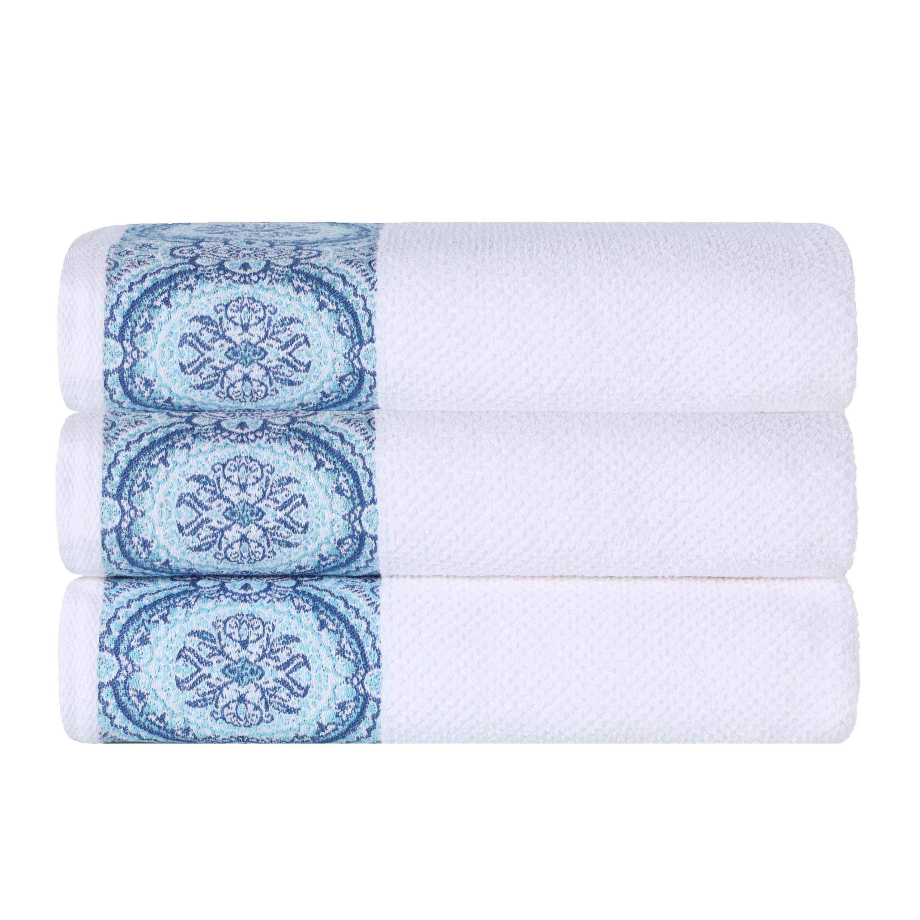 Premium Medallion Cotton Jacquard Bath Towels Set of 3 - Ultra Soft & Absorbent Luxury Towels for Spa, Bathroom & Beach Use