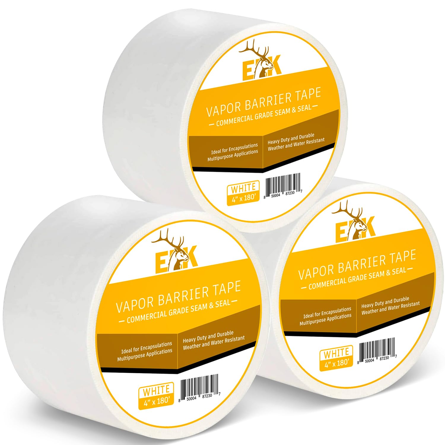 ELK Vapor Barrier Tape - 4” x 180ft - 3 Pack - Heavy Duty PE 9mm Polyethylene Seam Tape - Waterproof Moisture Barrier for Crawl Space Encapsulation, Marine Use & Home Improvement - Ideal for Basement Waterproofing, Boat Repairs and DIY Projects