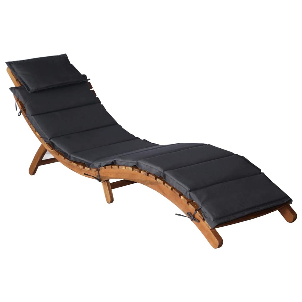 Premium Acacia Wood Sun Lounger with Cushion - Adjustable Reclining Outdoor Chaise Lounge for Patio, Poolside, Garden & Beach - Durable Weather-Resistant Dark Gray Wooden Sunbathing Chair - Perfect for Relaxation, Tanning & Outdoor Lounging