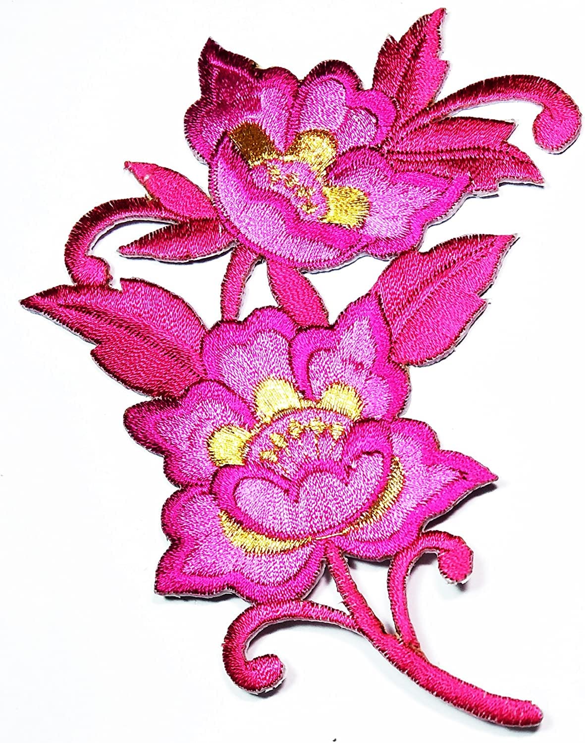 Beautiful Pink Rose Flower Iron-On Patch - Embroidered Floral Applique for Bags, Jackets, Jeans & Clothes | DIY Sewing & Clothing Decoration | Perfect for Denim Jackets, Backpacks & Fashion Upcycling