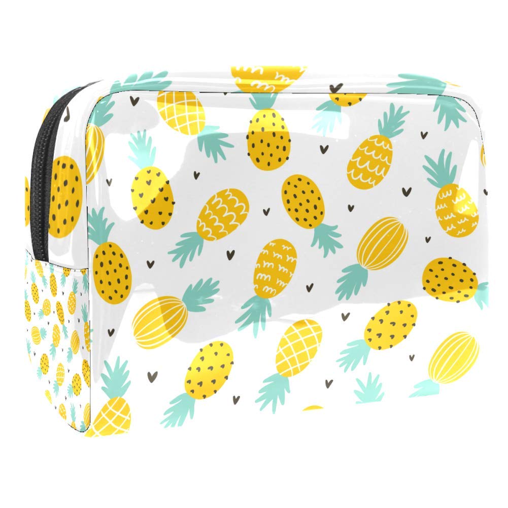 Portable Makeup Bag with Zipper - Travel Toiletry Organizer for Women | Waterproof Cosmetic Pouch with Pineapple Hearts Design | Perfect for Travel, Gym & Daily Essentials Storage