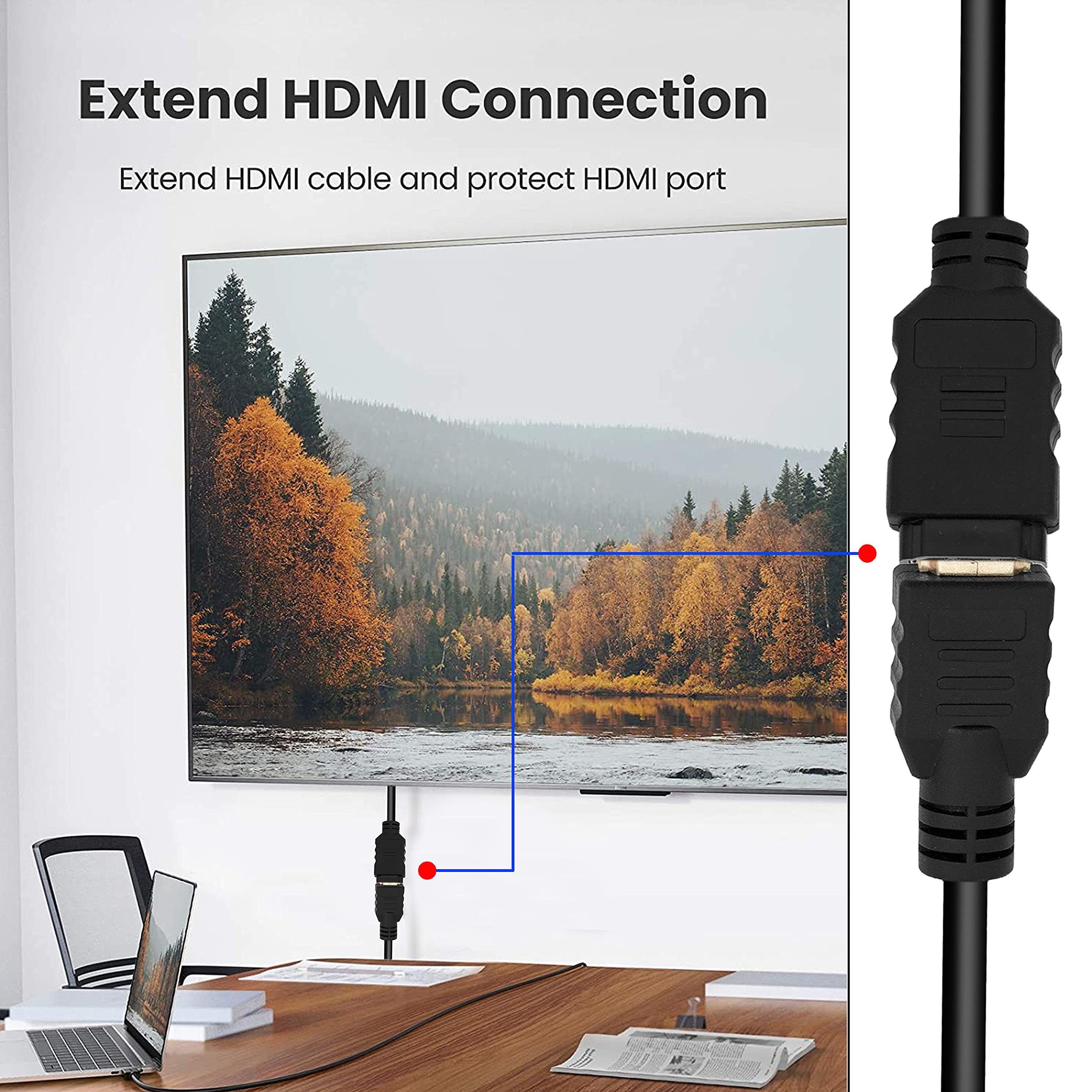 Storite 10cm-100mm High Speed HDMI Male to Female Swivel Adapter Cable - 4K 60Hz HDMI Extension Cord for TV, Monitor, Laptop, Gaming Console - Flexible Rotating Connector for Home Theater & Office Setup (Black)