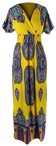 Floral Paisley Print V-Neck Maxi Dress for Women - Summer Boho Beach Dress for Vacations, Parties & Outdoor Events