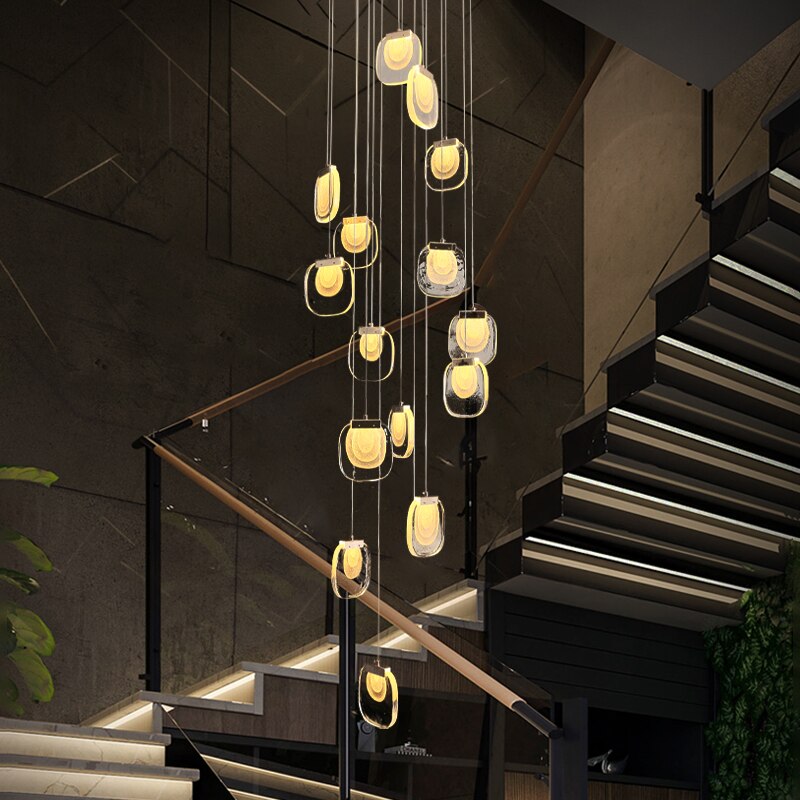 Crystal LED Pendant Chandelier - Modern Rotating Staircase Lighting Fixture for Home, Hotel & Restaurant Decor | Energy-Efficient Ceiling Light for Living Room, Foyer & Dining Area