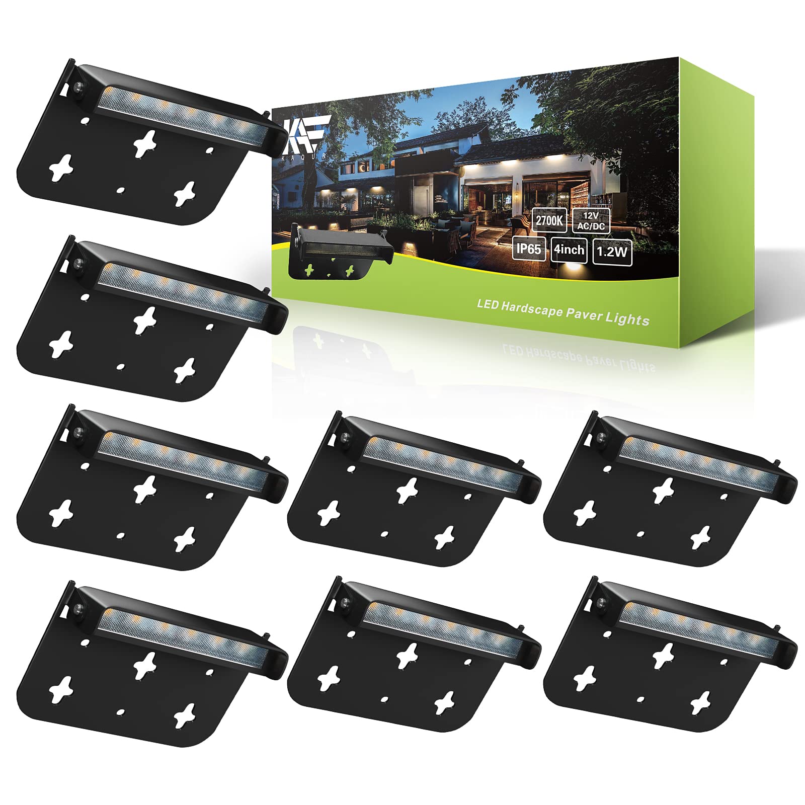 Kaqur 4 Inch 1.2W LED Hardscape Paver Lights - 12V Low Voltage Landscape Lighting for Retaining Walls & Outdoor Steps - IP65 Waterproof, 2700K Soft White, ETL Certified (8-Pack) - Perfect for Garden Pathways, Patio Edges, and Driveway Borders