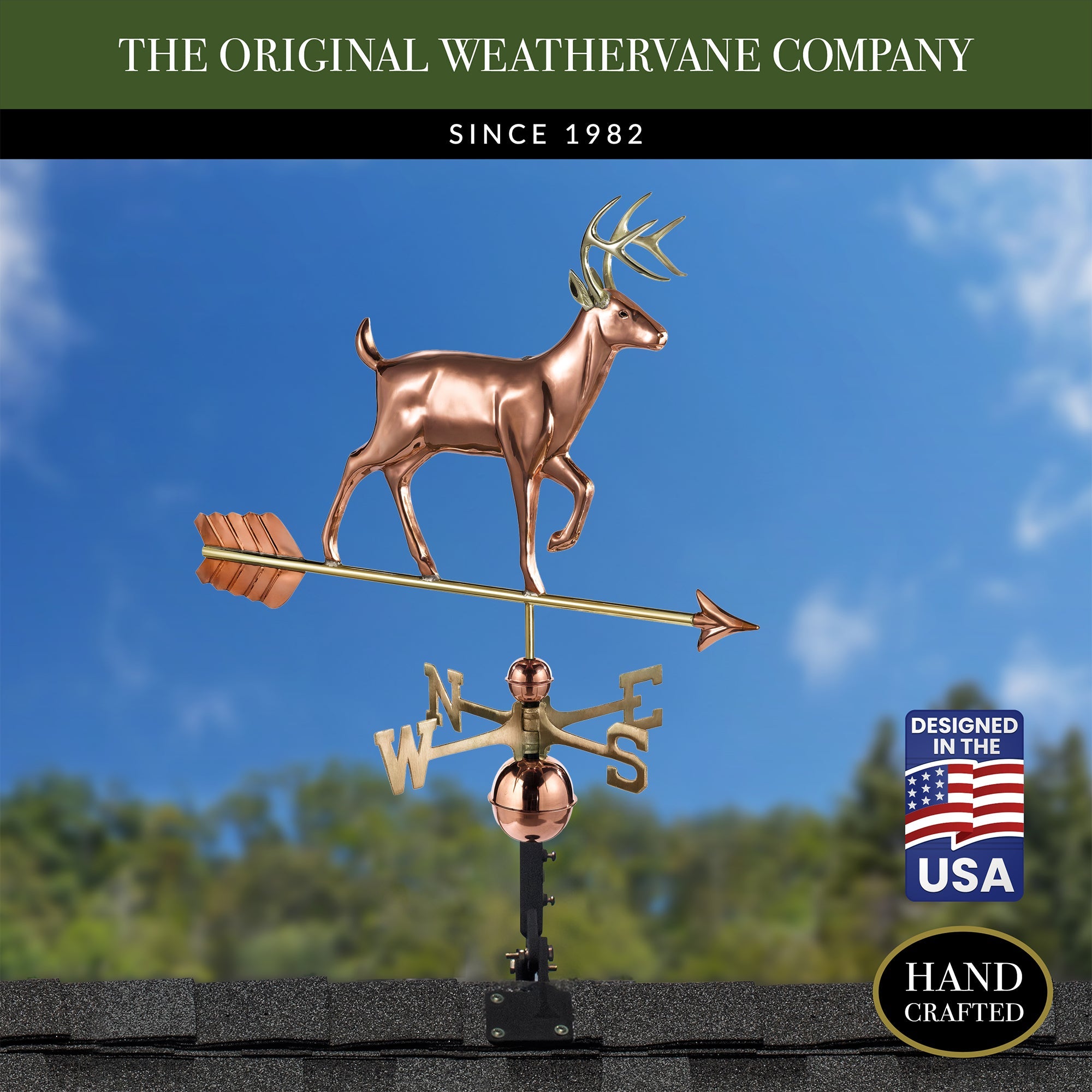 White Tail Buck Weathervane - Handcrafted Copper Deer Weather Vane for Roof, Garden & Barn Decor | Perfect for Outdoor Farmhouse, Rustic Cabin & Hunting Lodge Decorations