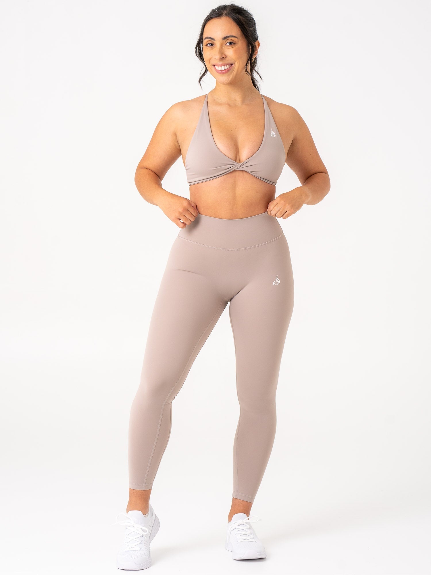 High Waisted Leggings for Women - NKD Tummy Control Yoga Pants in Taupe | Comfortable Workout Leggings for Running, Gym & Lounge Wear