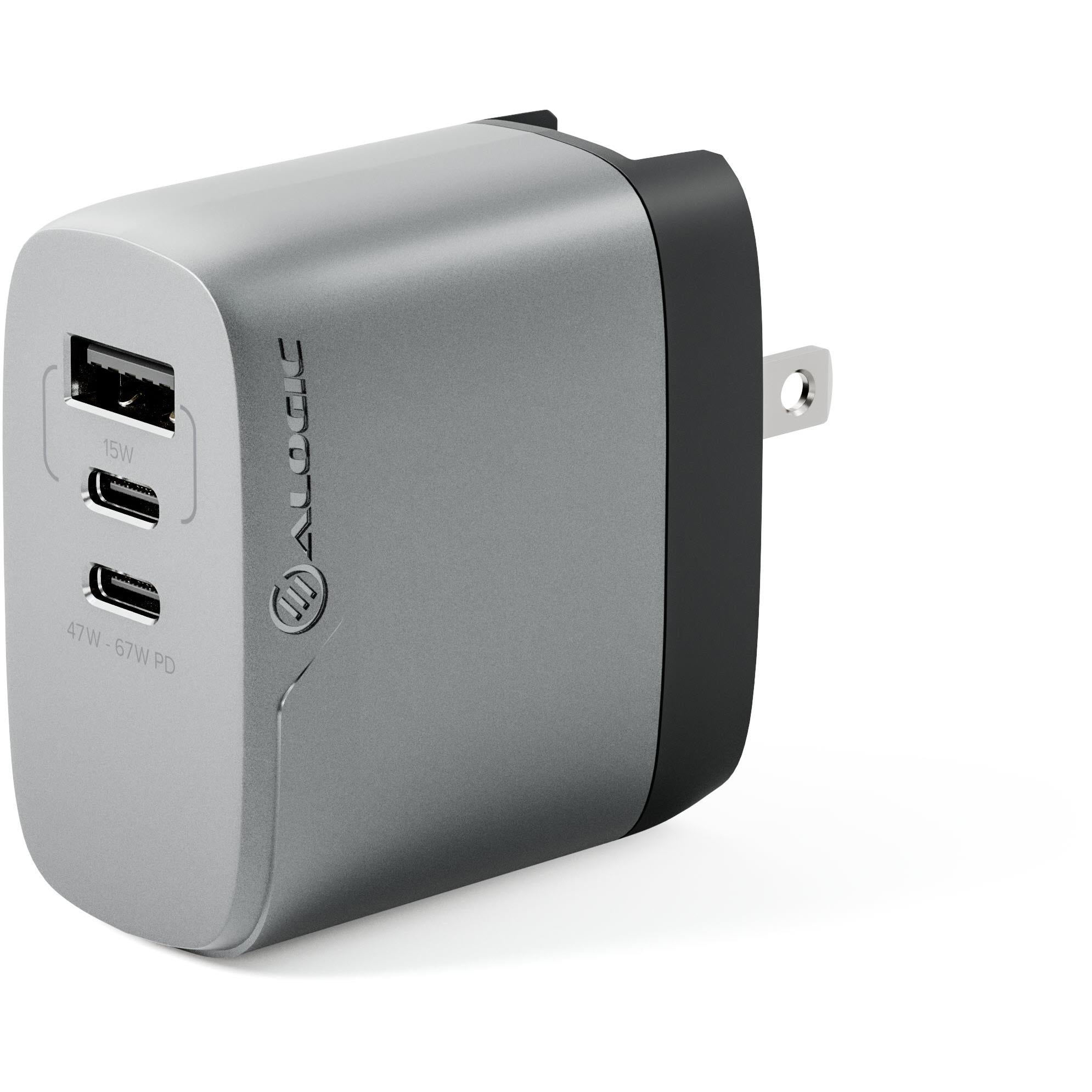 ALOGIC 67W GaN Fast Charger - 3-Port USB C Travel Adapter with Multi-Country Plugs | Compact & Powerful Charging for Laptop, Phone & Tablet | Perfect for Business Travelers & Digital Nomads (Space Grey)
