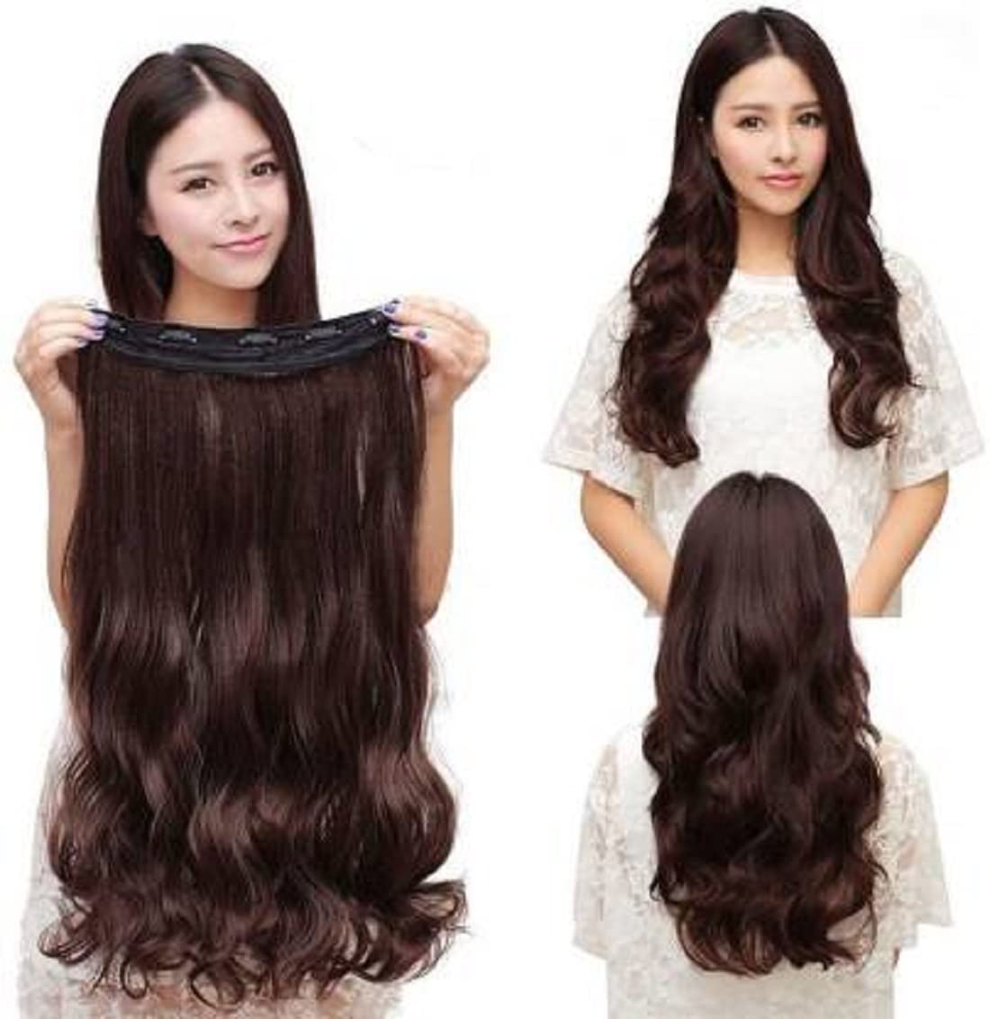 24 Inch Abrish Natural Light Brown with Golden Touch Curly/Wavy Hair Extensions - 5 Clip High Temperature Synthetic Hair Weft for Women | Silky Soft Heat Resistant Hairpiece for Daily Wear, Parties & Special Occasions