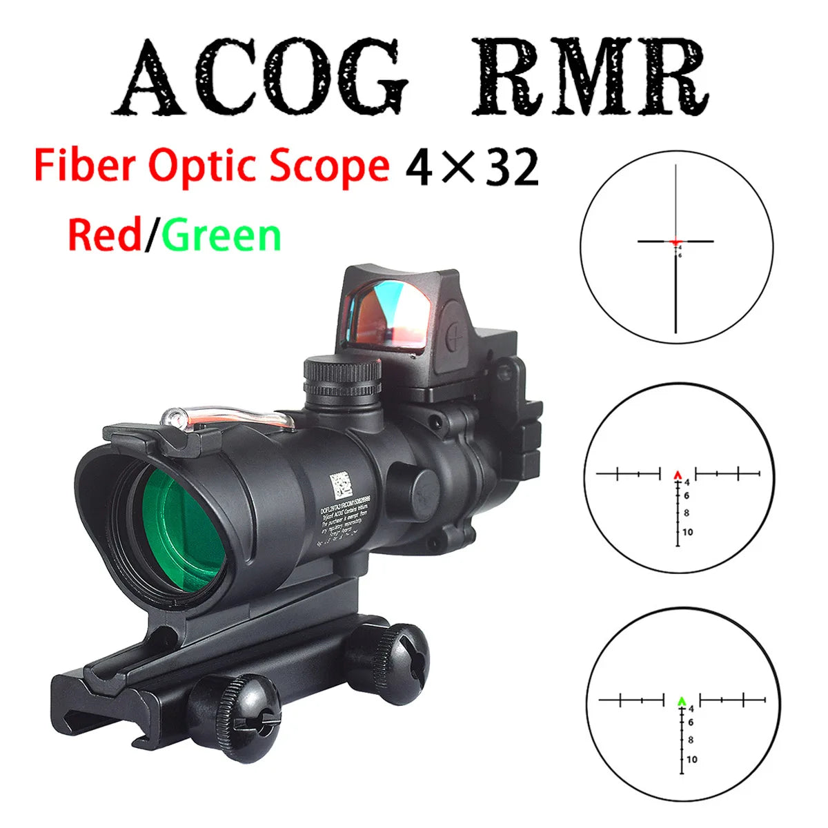 Trijicon ACOG 4X32 RMR Red Dot Sight Scope - Green Cross Fiber Optic Illuminated Rifle Scope with Glass Etched Reticle - Perfect for Tactical Shooting, Hunting & Military Use