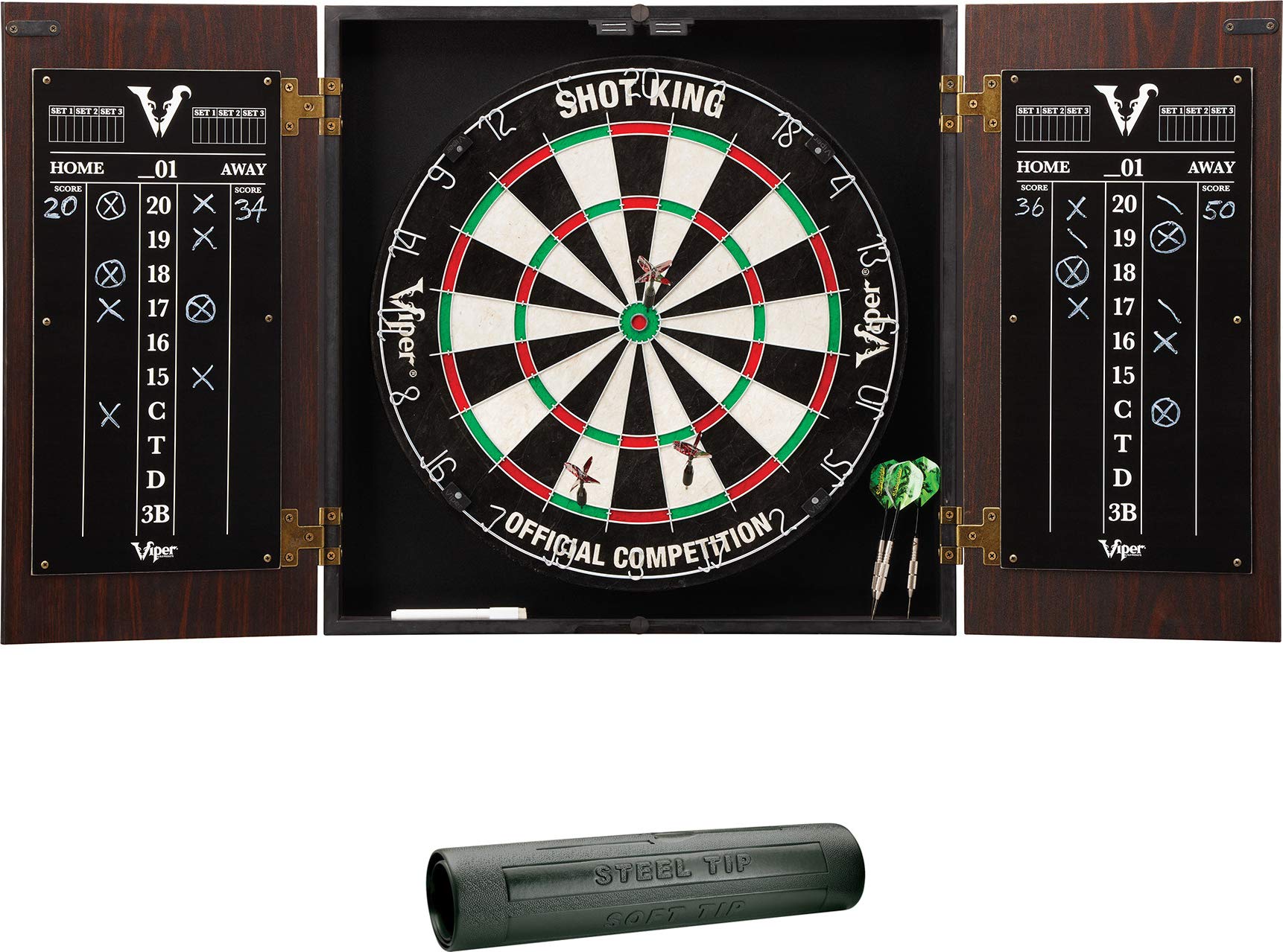 Viper Stadium Cabinet with Shot King Sisal Dartboard & Padded Dart Mat - Professional Dartboard Set for Home, Bar, or Game Room - Perfect for Family Fun, Parties & Competitive Play