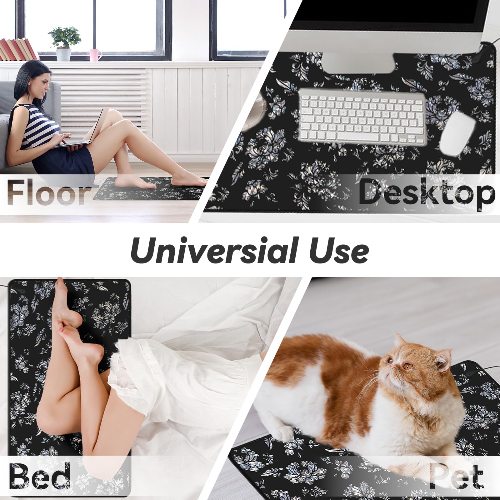Premium Floral Printed Universal Grounding Mat Kit - 23.6x35.4 Inch Earthing Mat with 15 Ft Grounding Cord for Yoga, Meditation, Better Sleep, Stress & Pain Relief - Natural Anxiety Reduction Therapy for Home, Office & Outdoor Use