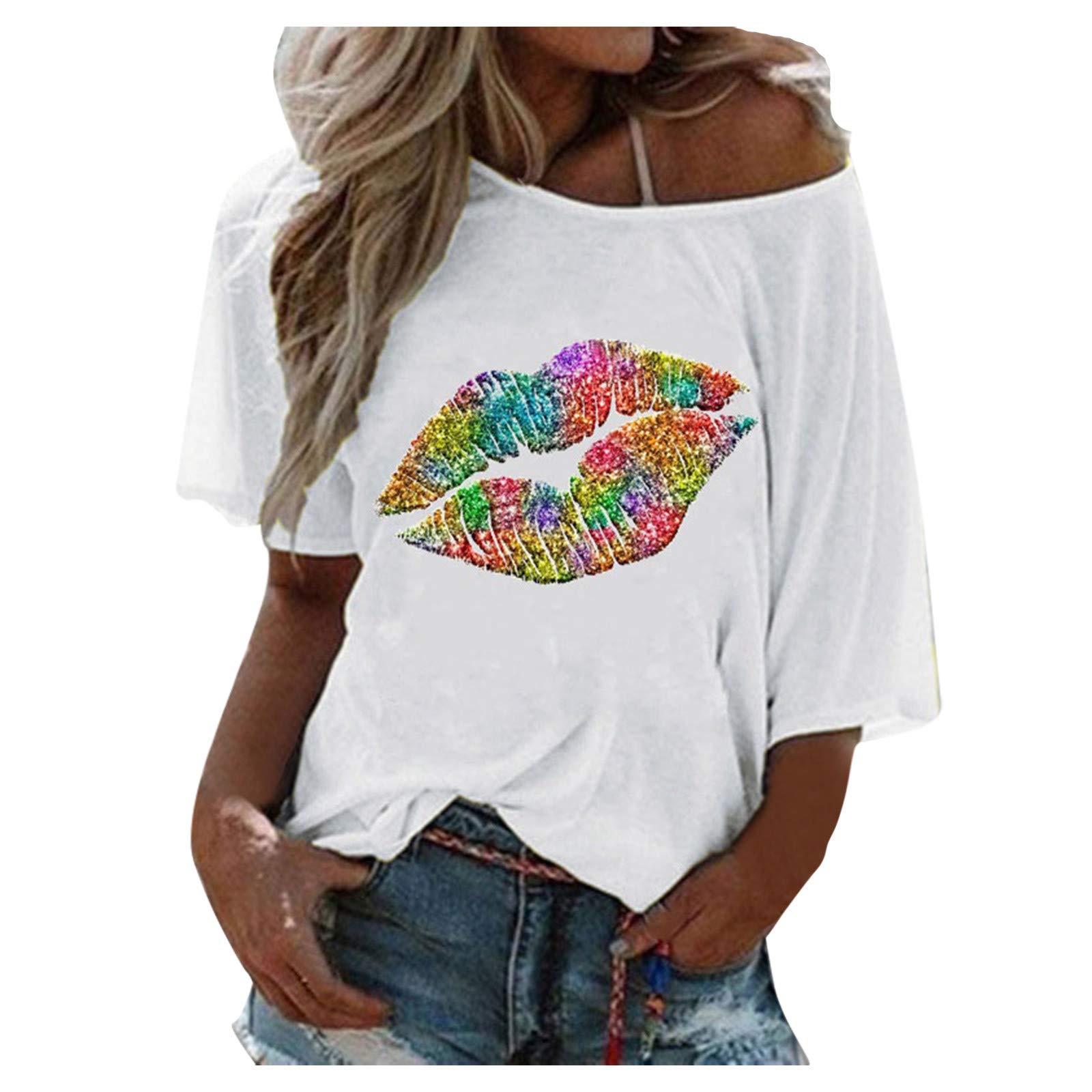 Women's Casual Off The Shoulder Tops - Short Sleeve Loose Summer Blouse Shirt for Beach, Vacation & Everyday Wear | Flowy Boho Style T-Shirt