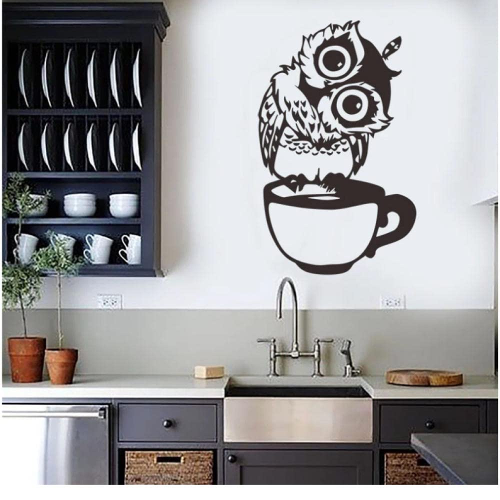 Cute Cartoon Owl Coffee Mug Vinyl Wall Stickers - Kitchen & Dining Room Decorative Decals for Coffee Bar, Home Decor - Perfect for DIY Kitchen Makeovers & Cafe Style Wall Art