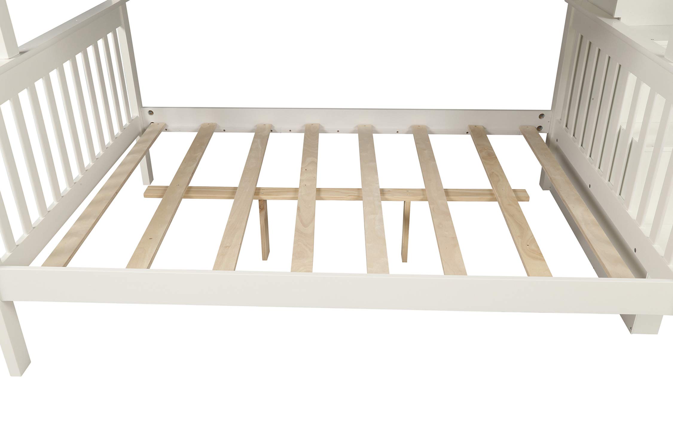 Twin Over Full Bunk Bed with Stairway & Guard Rail - Solid Wood Bunk Bed Frame with Storage Shelves, Converts to Separate Twin & Full Beds (White) - Perfect for Kids Bedroom, Dorm Room & Space-Saving Home Furniture